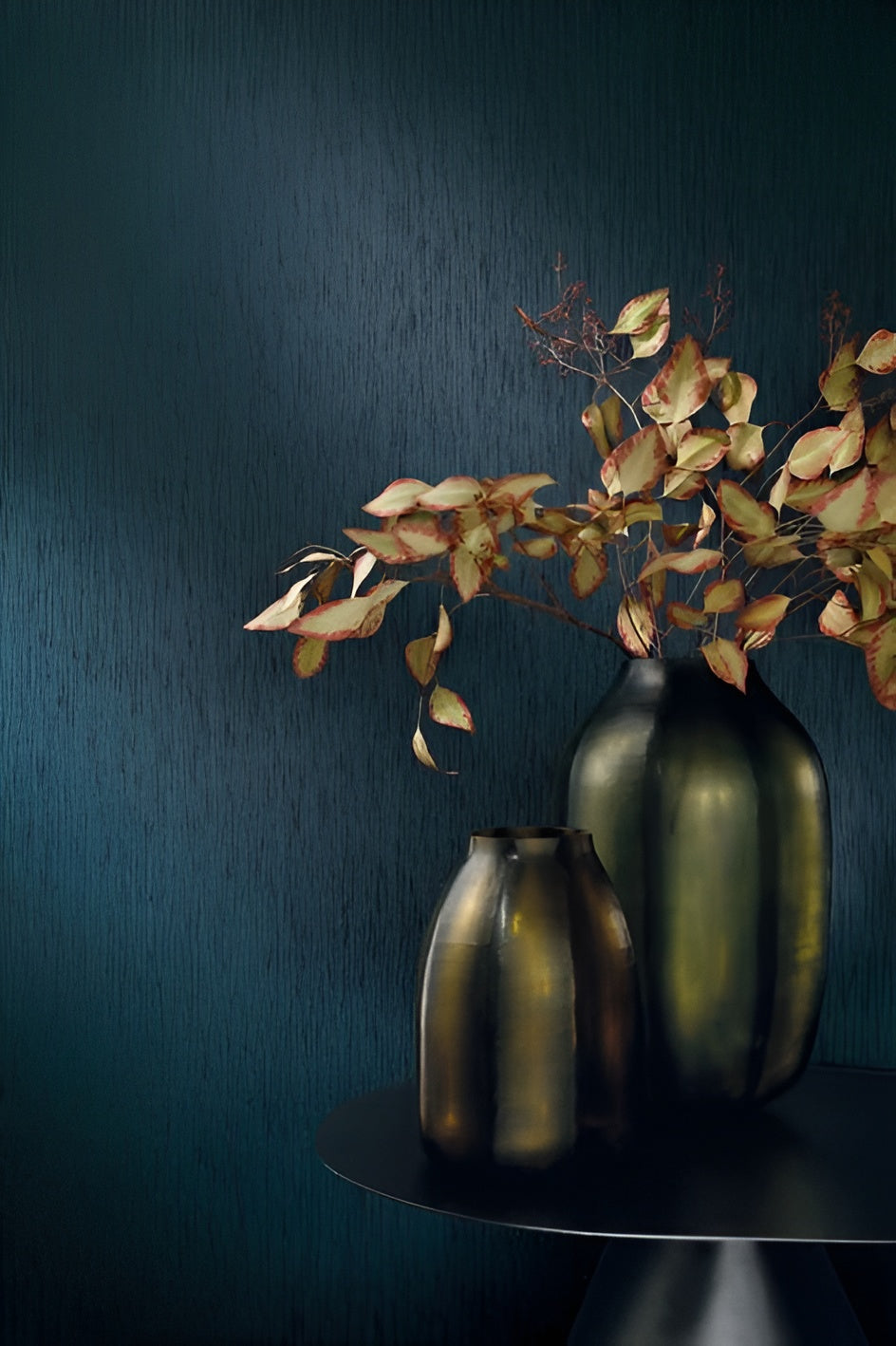 Textile wallpaper with structural vertical stripes JUSSIEU - BLUE COPPER navy blue with gold