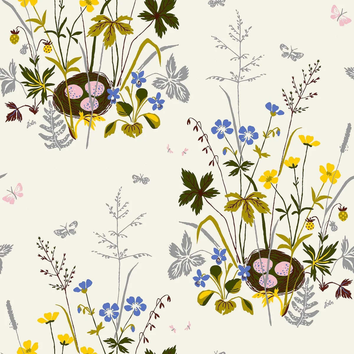 FAGELBO Cream Floral Pattern Wallpaper with Brown