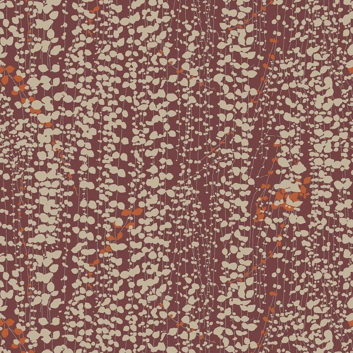 Burgundy Leaf Patterned Wallpaper RANKE with Beige