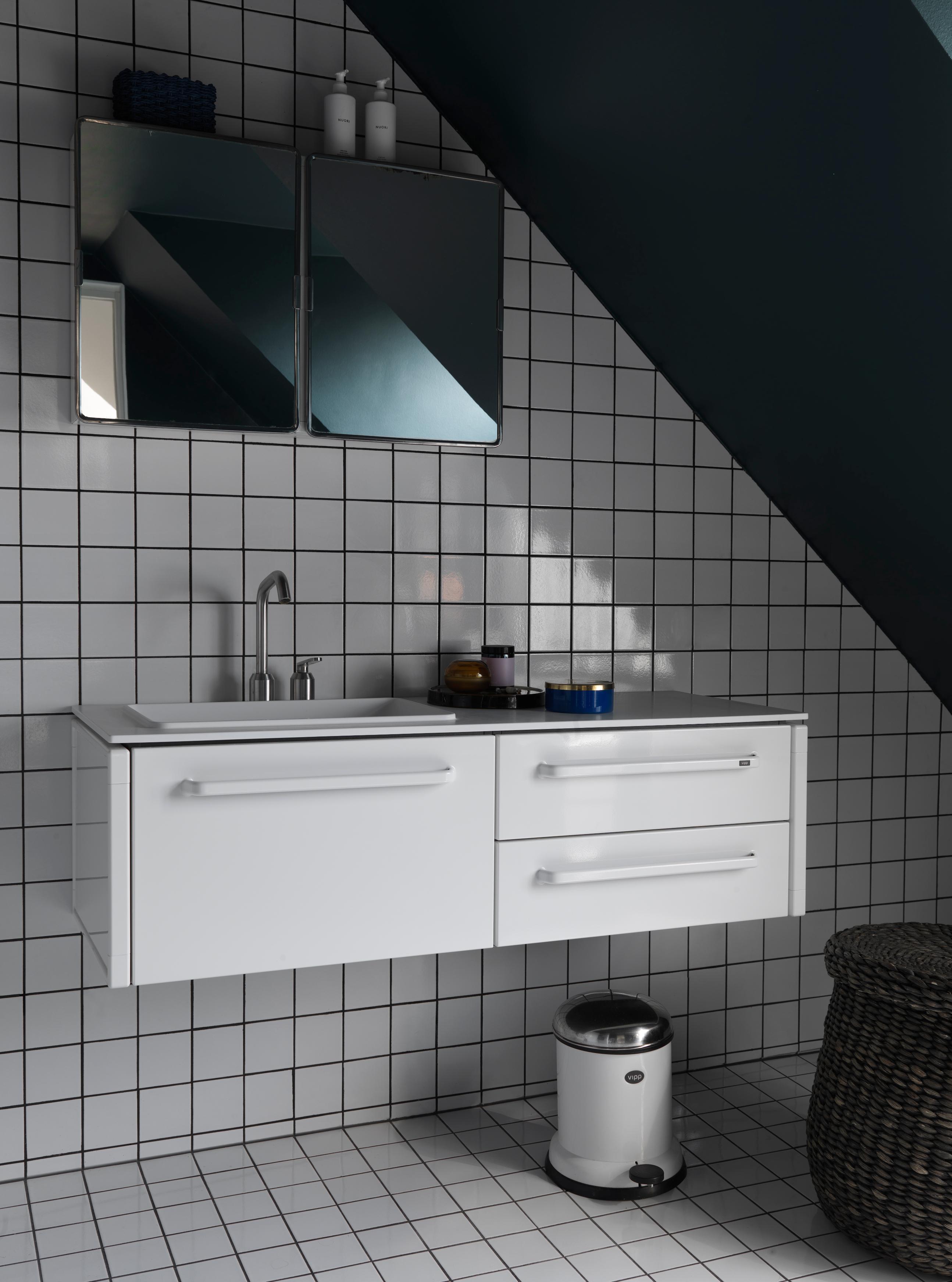 VIPP bathroom mirror with white aluminum frame