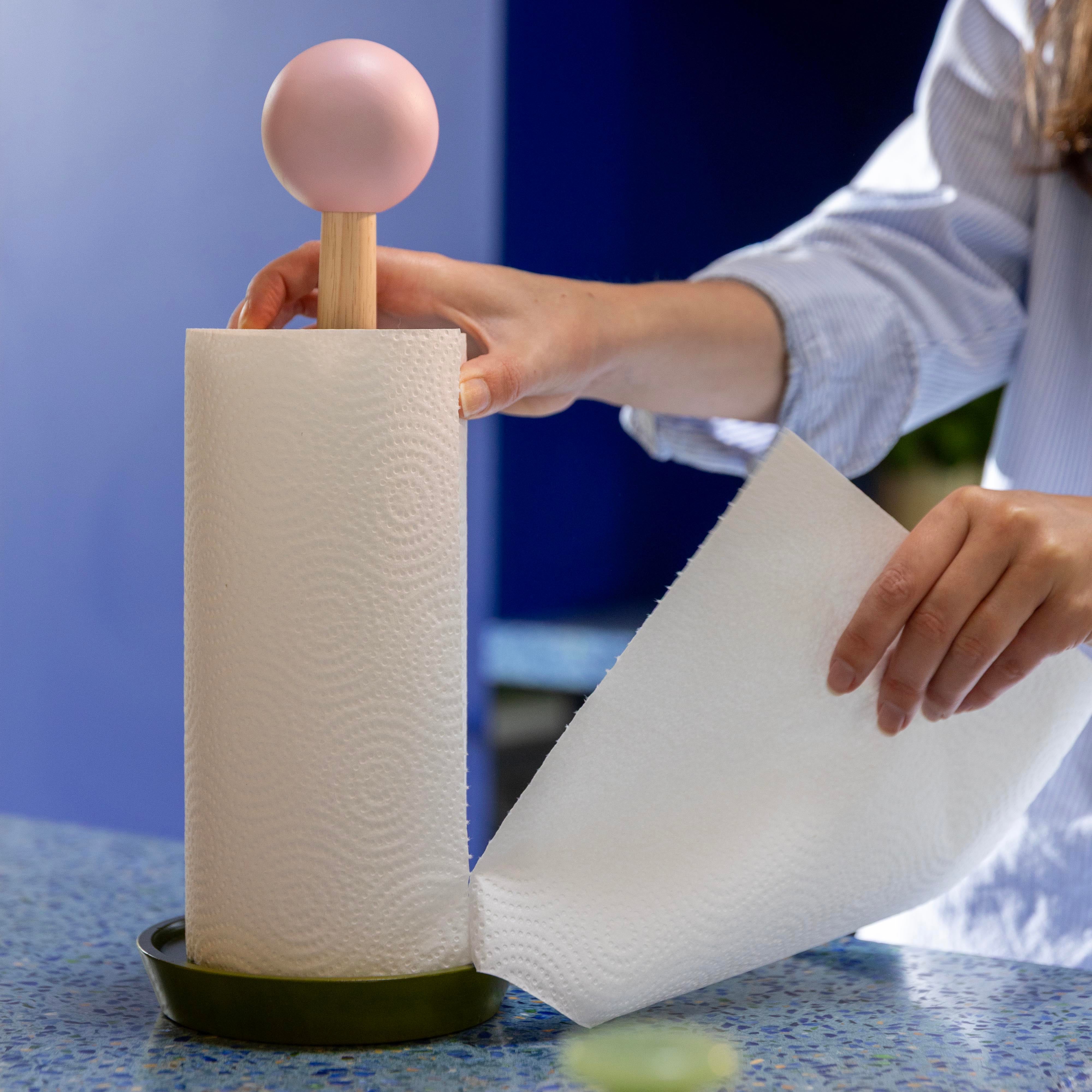 HALMA Wooden Paper Towel Holder in Green and Pink