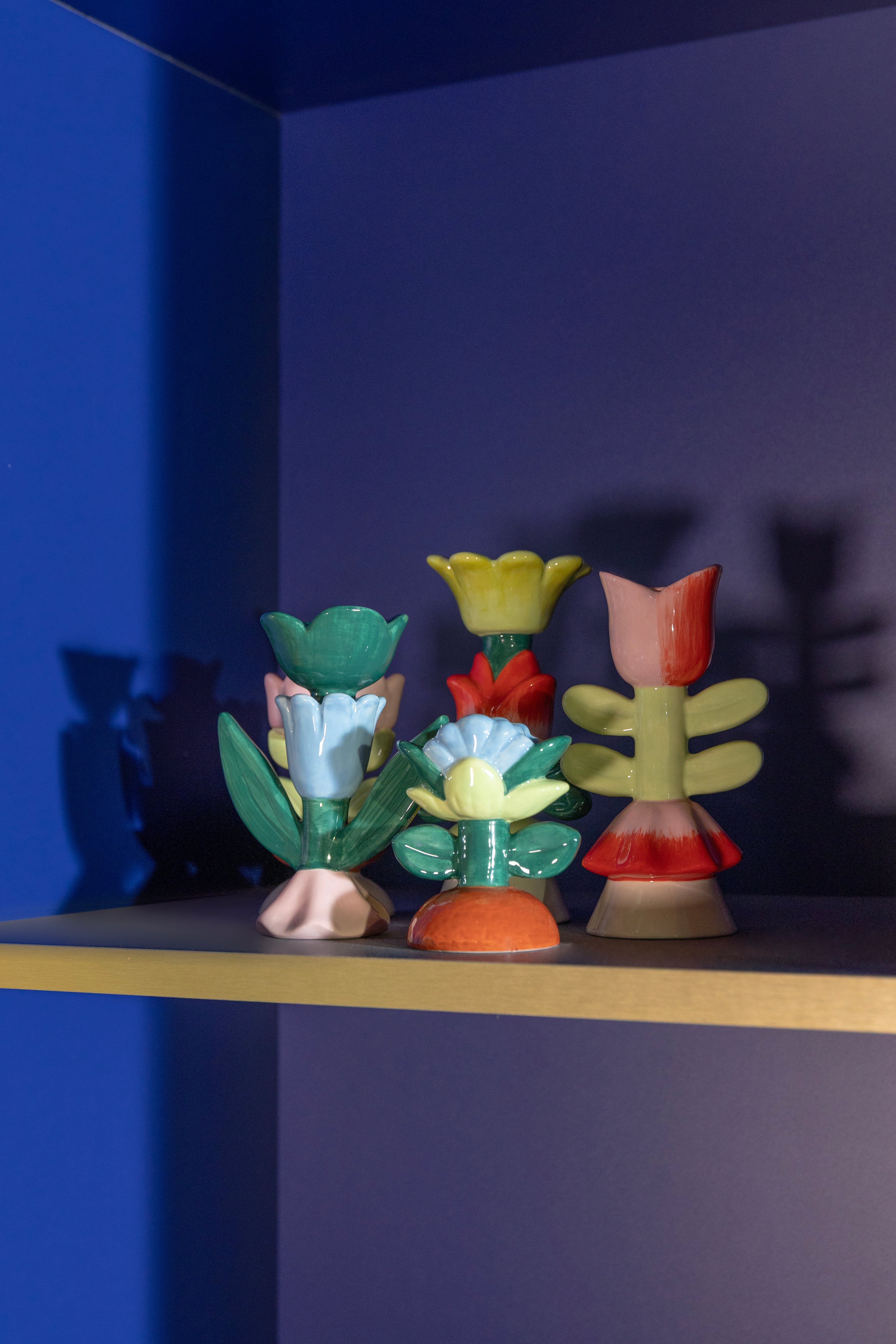 BLUME Candle Holder Green with Pink and Red