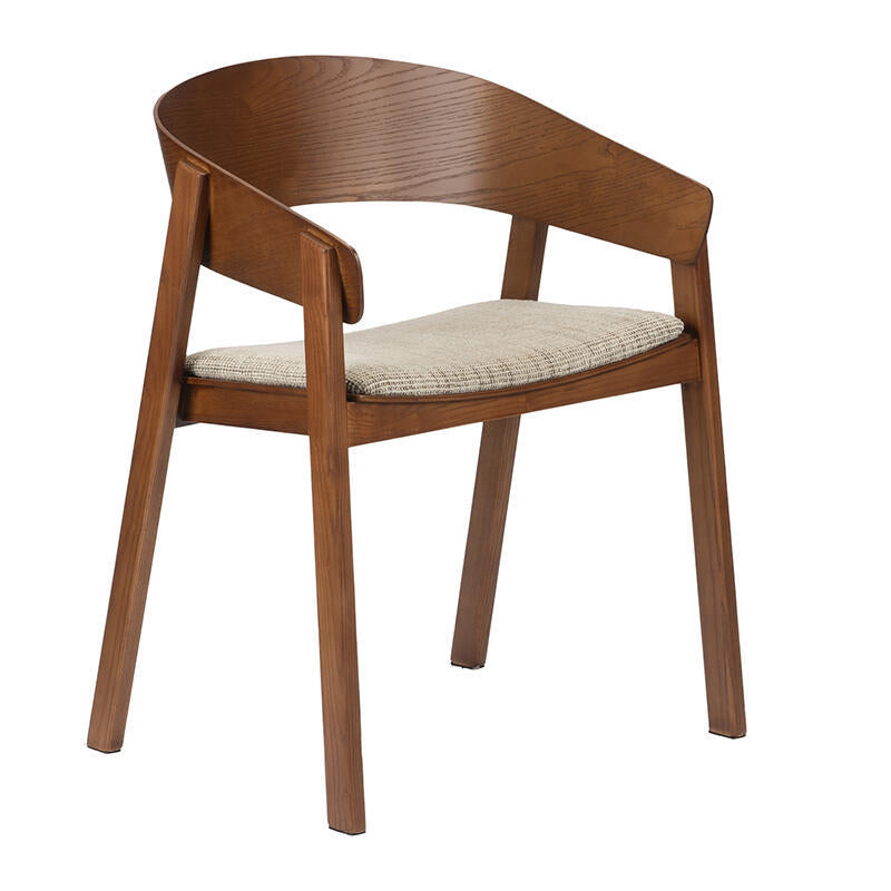 EDO Armchair in Beige with Dark Wooden Base