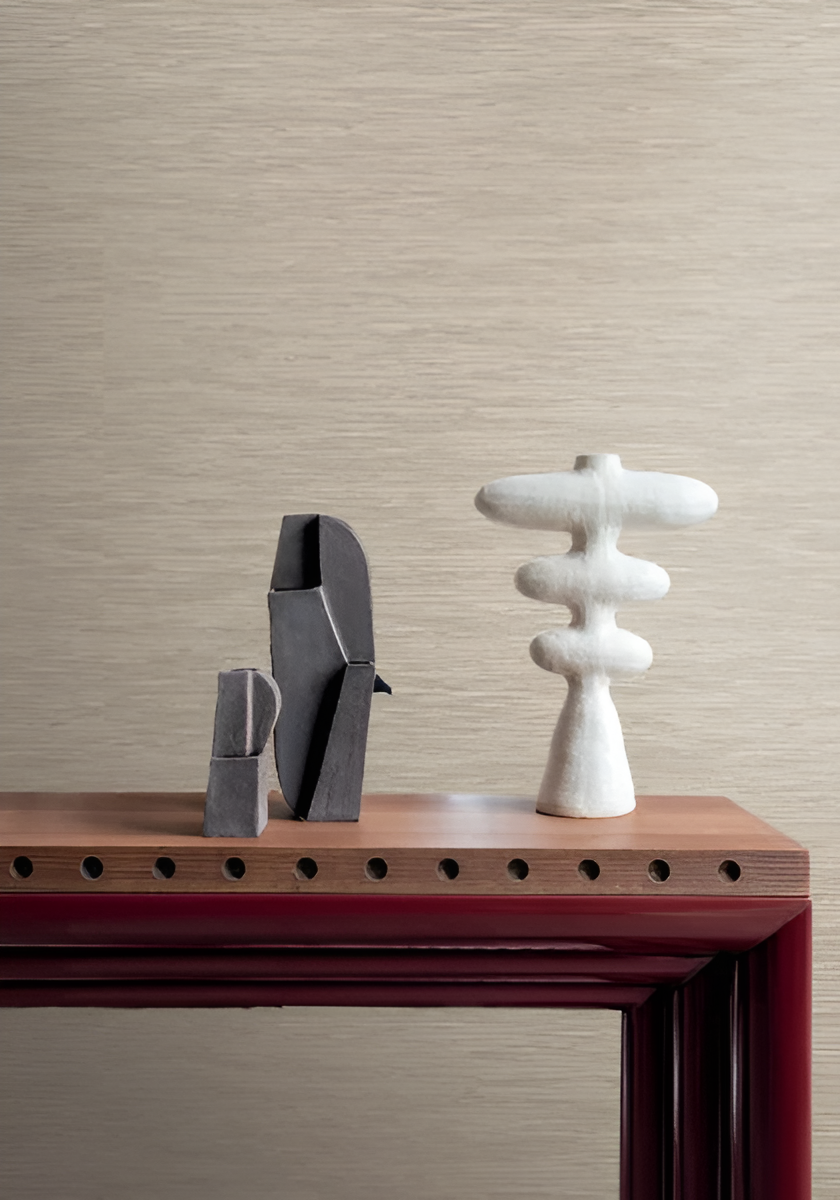 Strukturierte Tapete, die Jacquardstoff imitiert TATAMI - MARRON GLACÉ warmes Braun