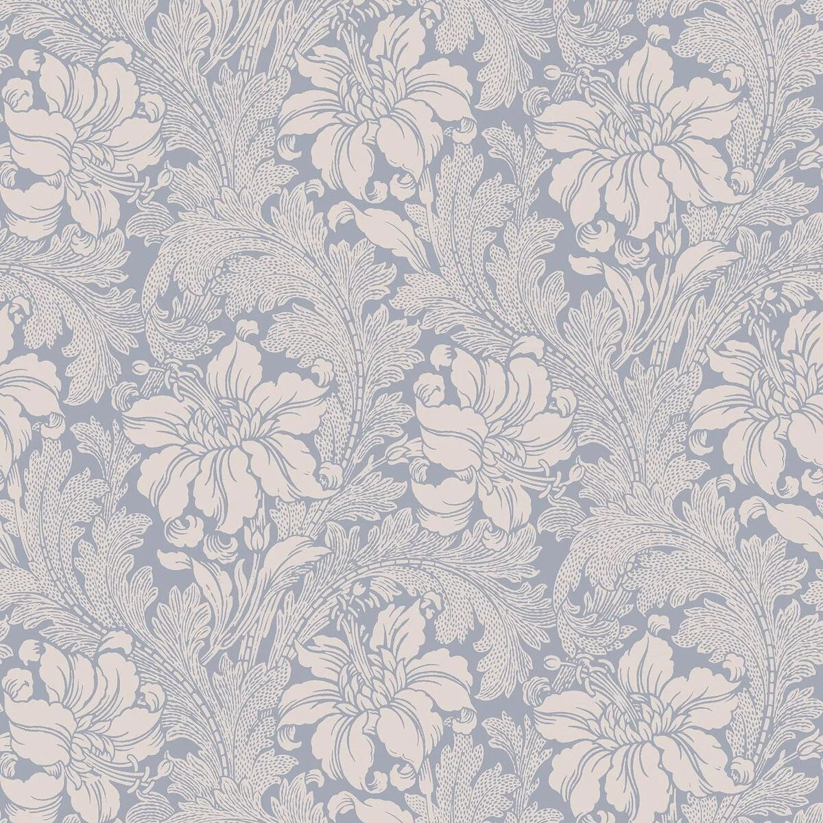 Non-woven paper wallpaper with a plant pattern ACANTHUS blue
