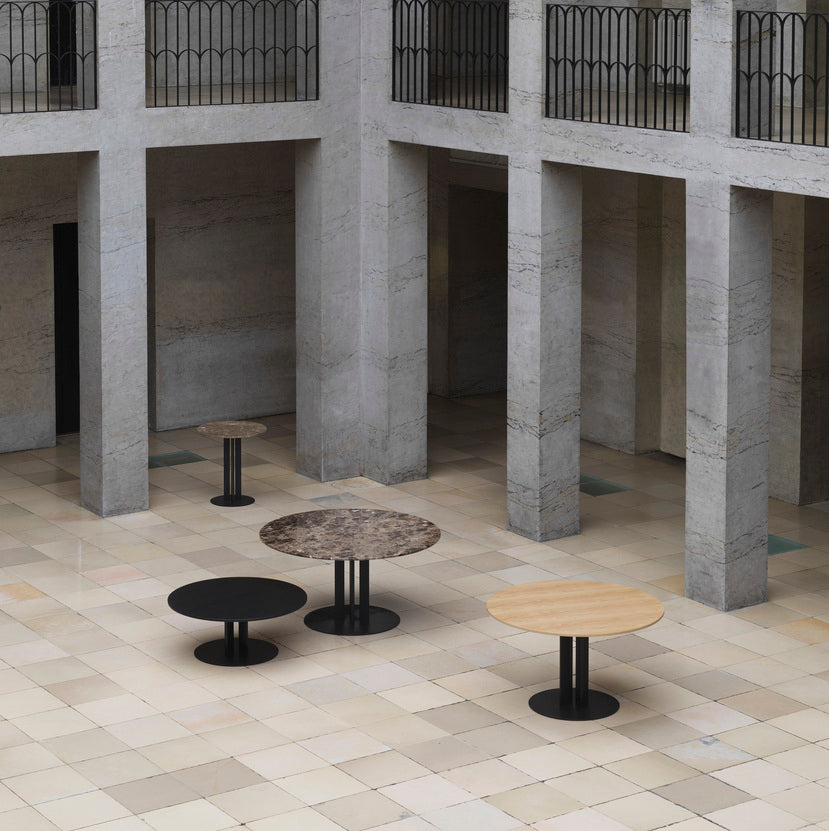 Round cafe table Scala steel top with a black base
