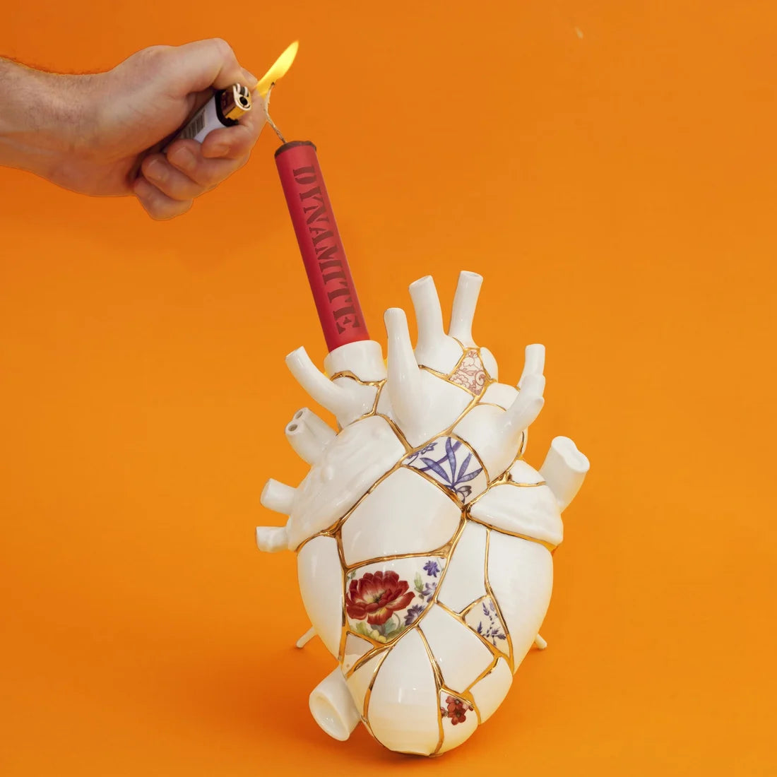 Kintsugi love in porcelain blood vase
