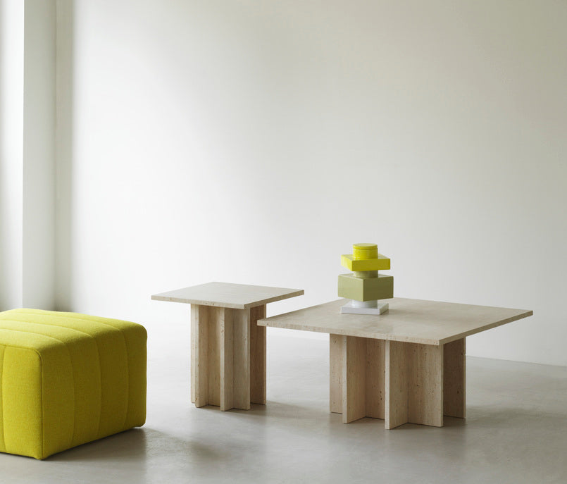 Edge travertine side table