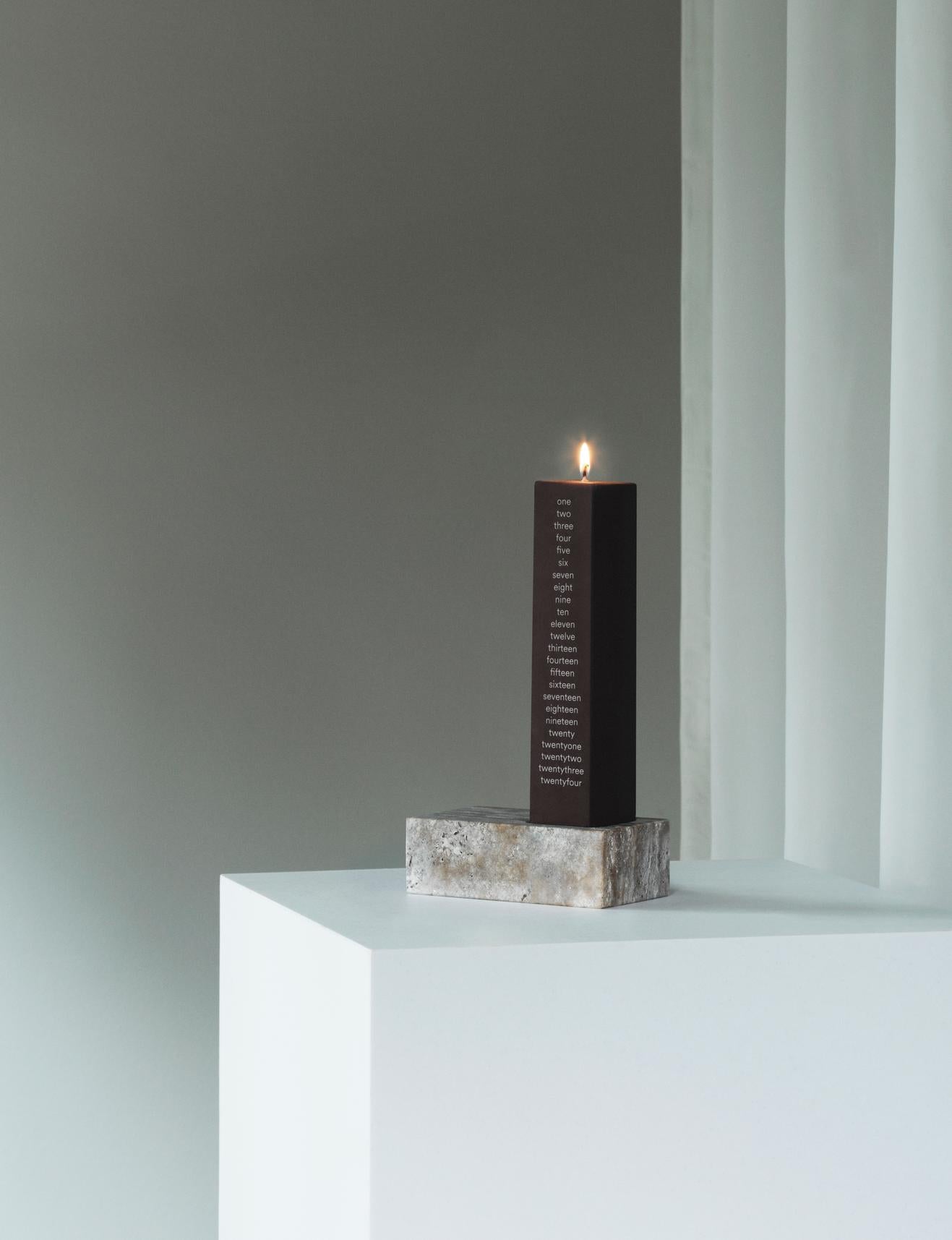 Kerzenhalter EVEN silber-braun Travertin