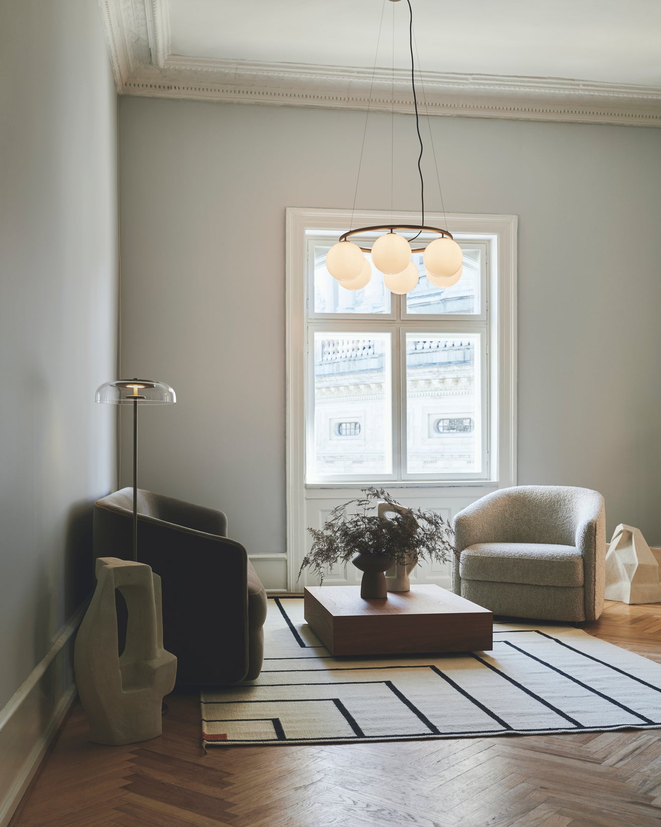MIIRA 6 CIRCULAR Pendant Lamp Dark Brown with Opal Glass