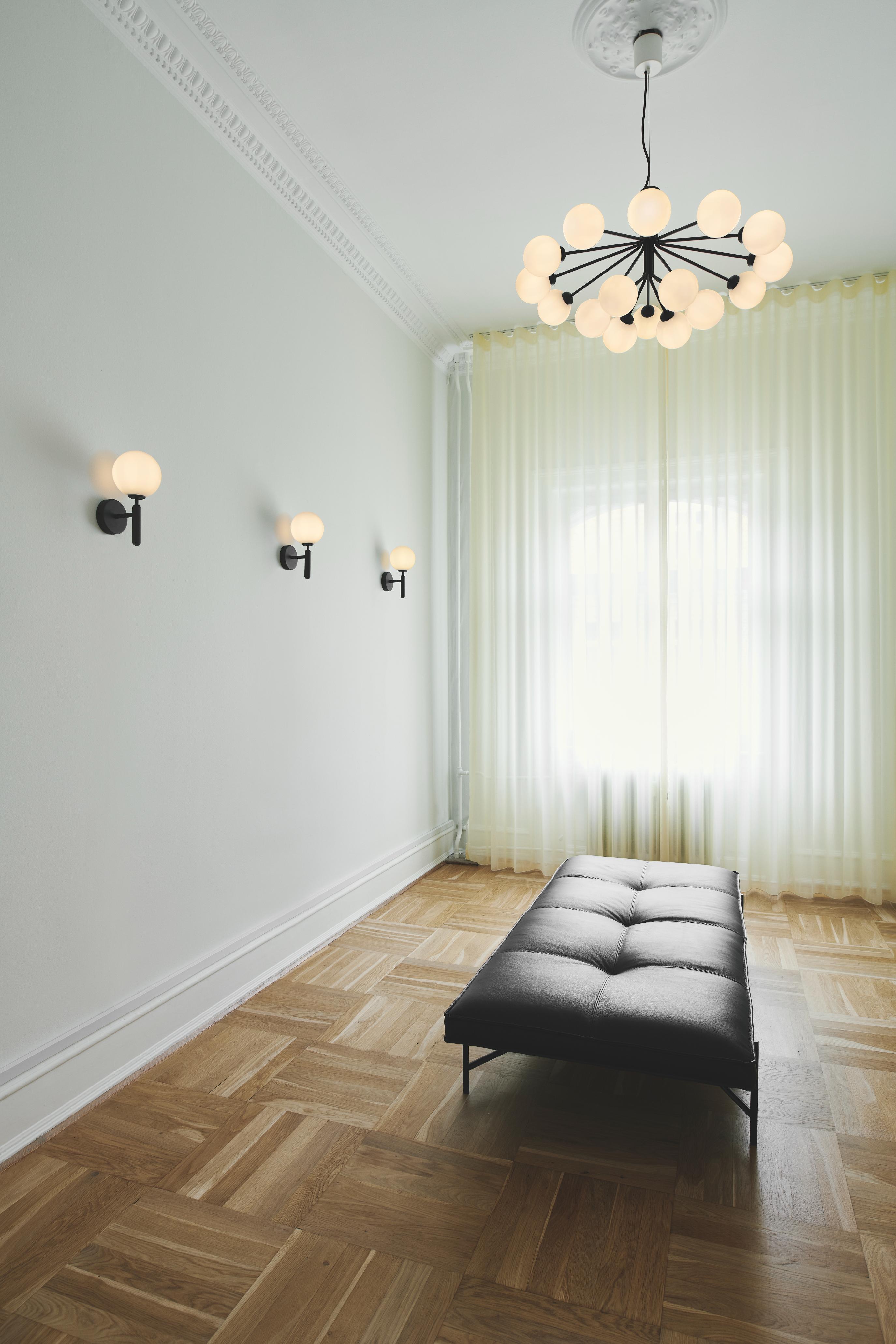 APIALES 18 Black Chandelier with Opal Glass