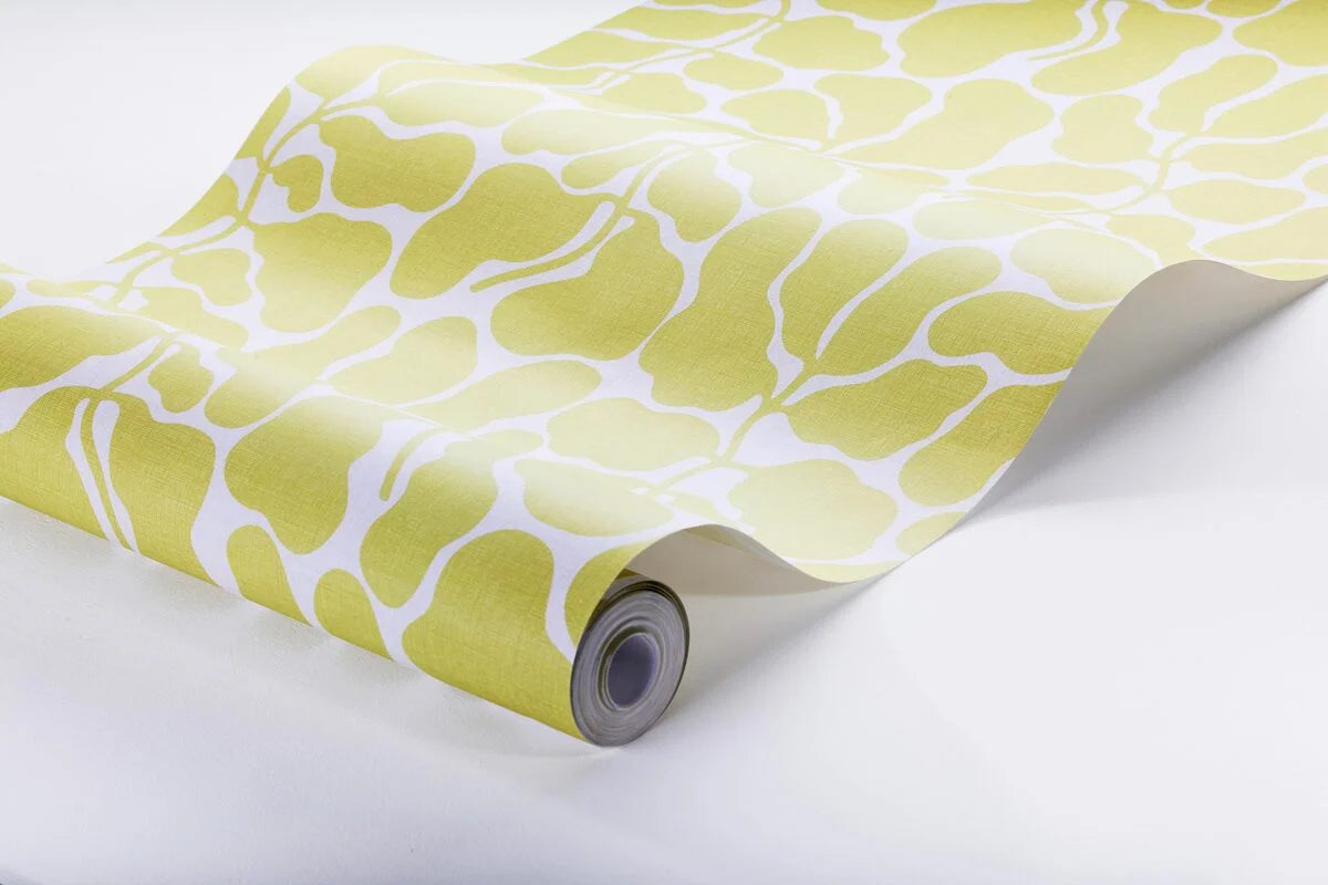 Non-woven paper wallpaper with a floral pattern MY SECRET GARDEN yellow with white