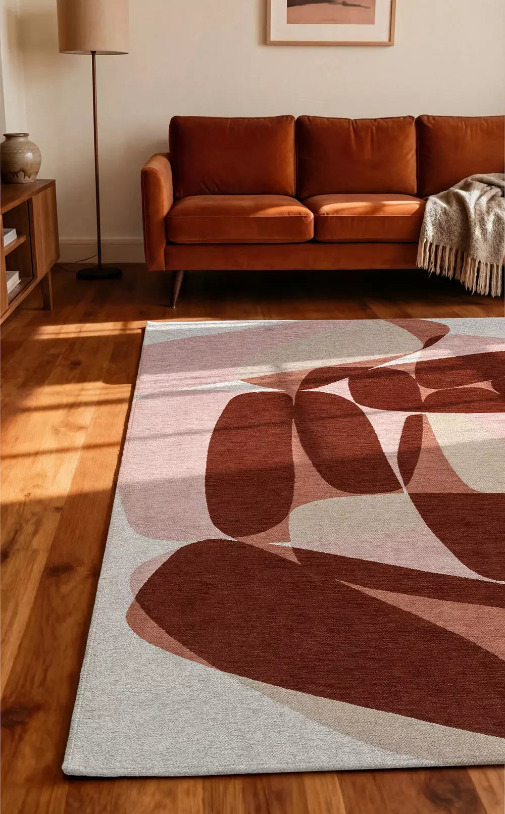 STONES Beige Rug with Pink and Burgundy
