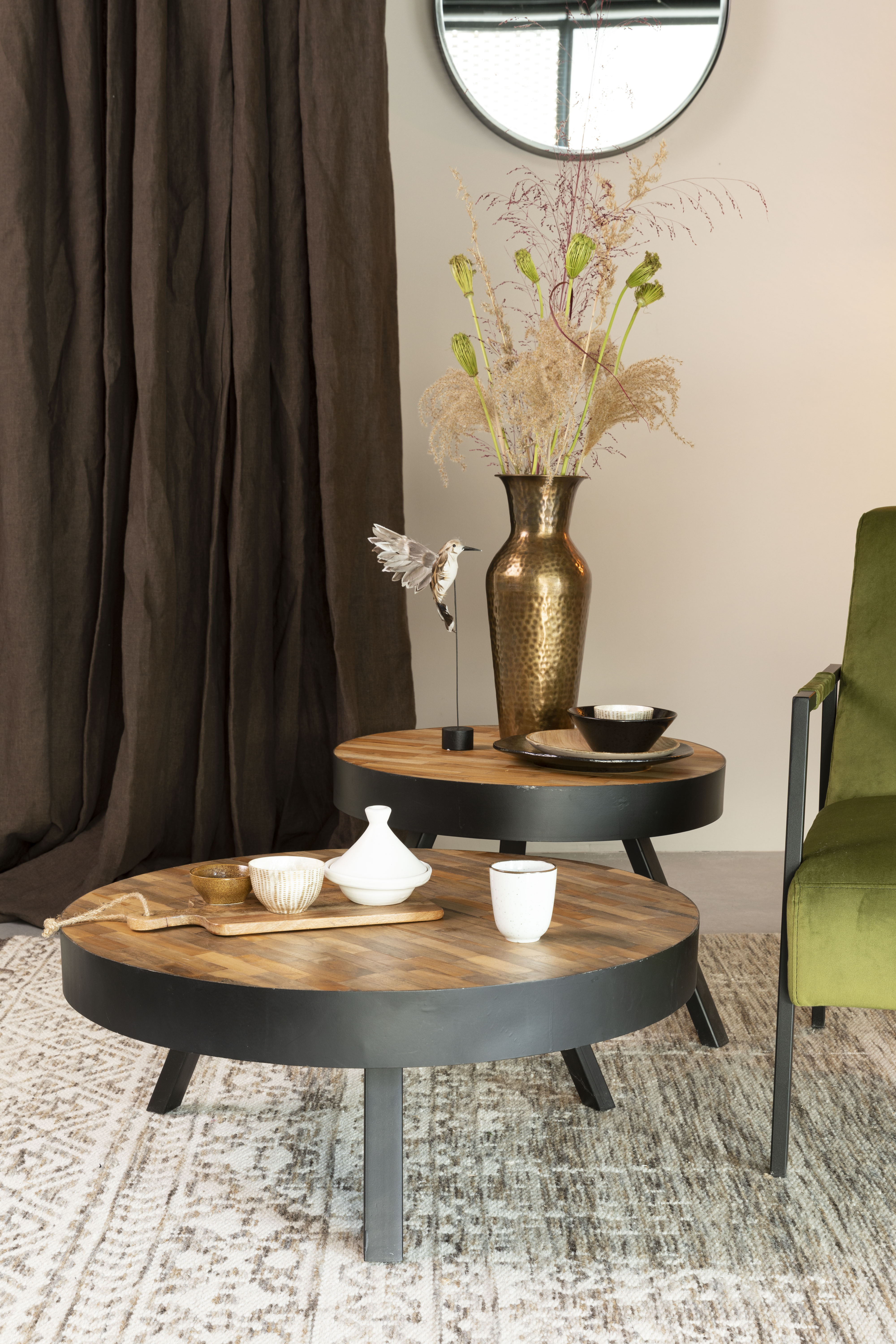 SURI coffee table teak wood with black base