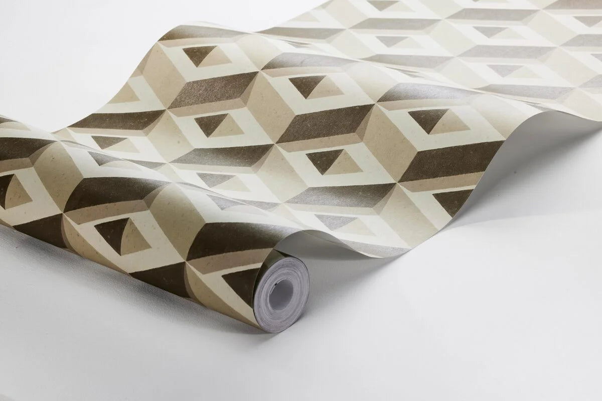 3D BOXES Beige and Brown Geometric Pattern Mural