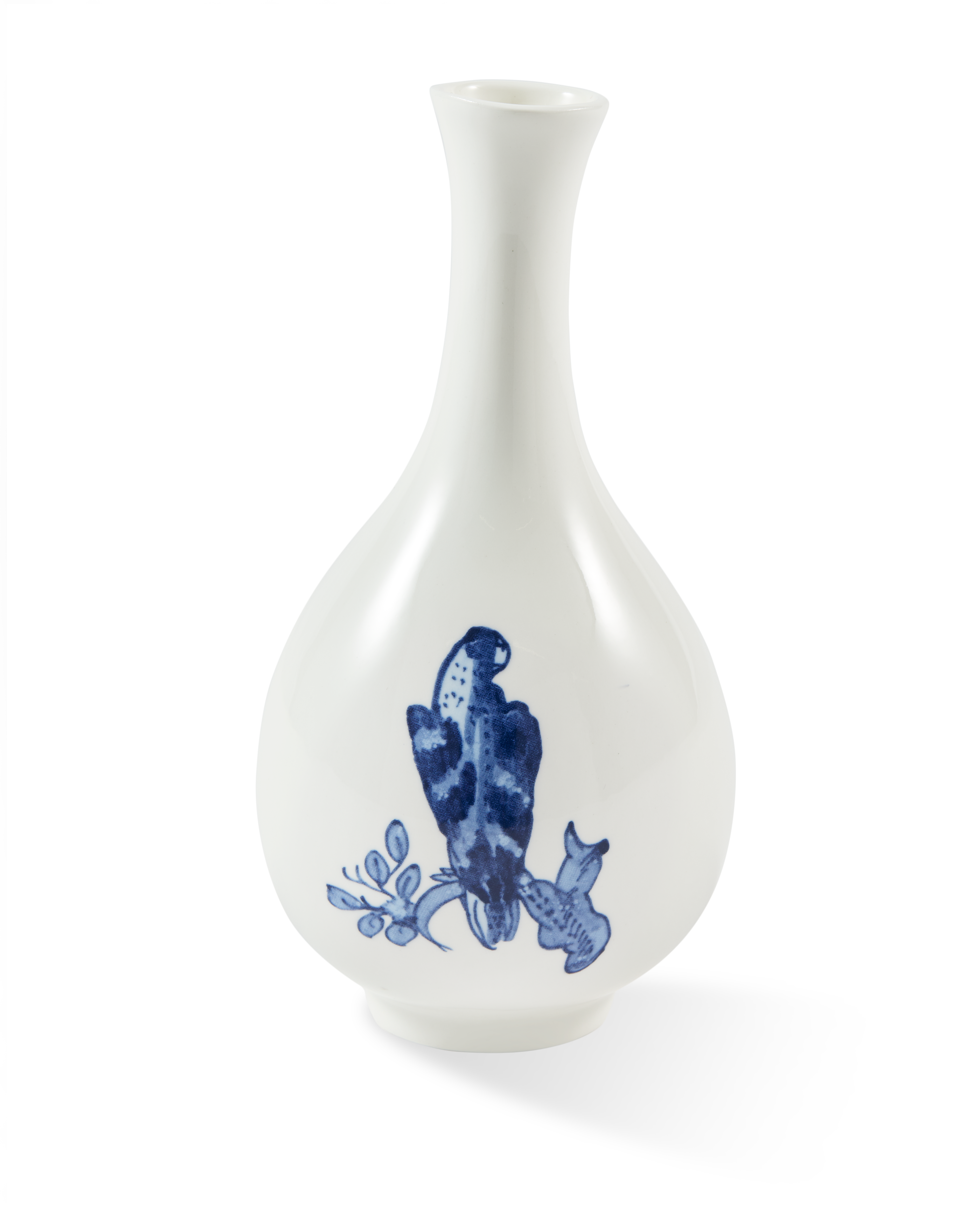 SMALL BIRD White Vase with Yellow and Blue