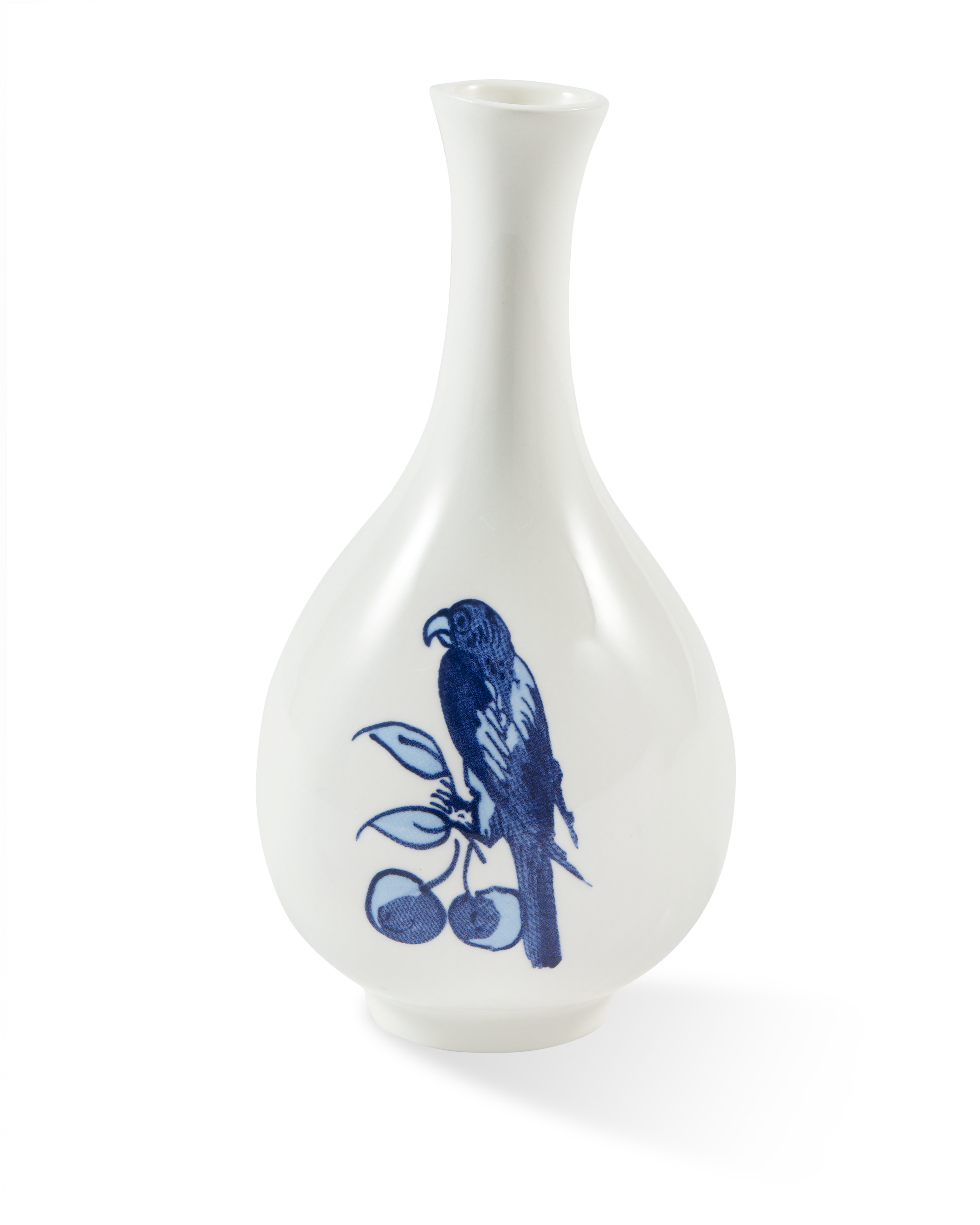 SMALL BIRD White Vase with Olive and Blue