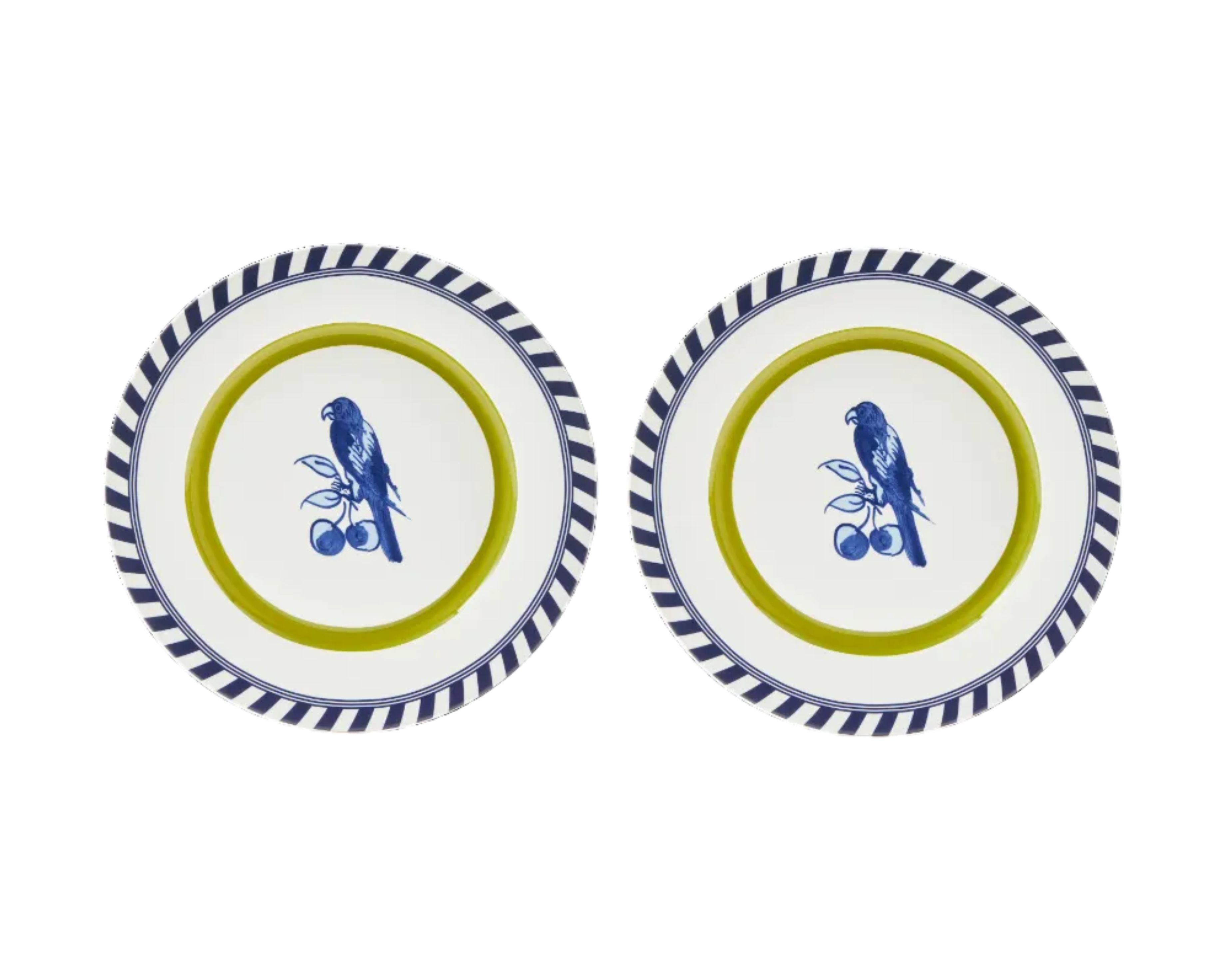Bird Patterned Plate Set White with Olive and Blue