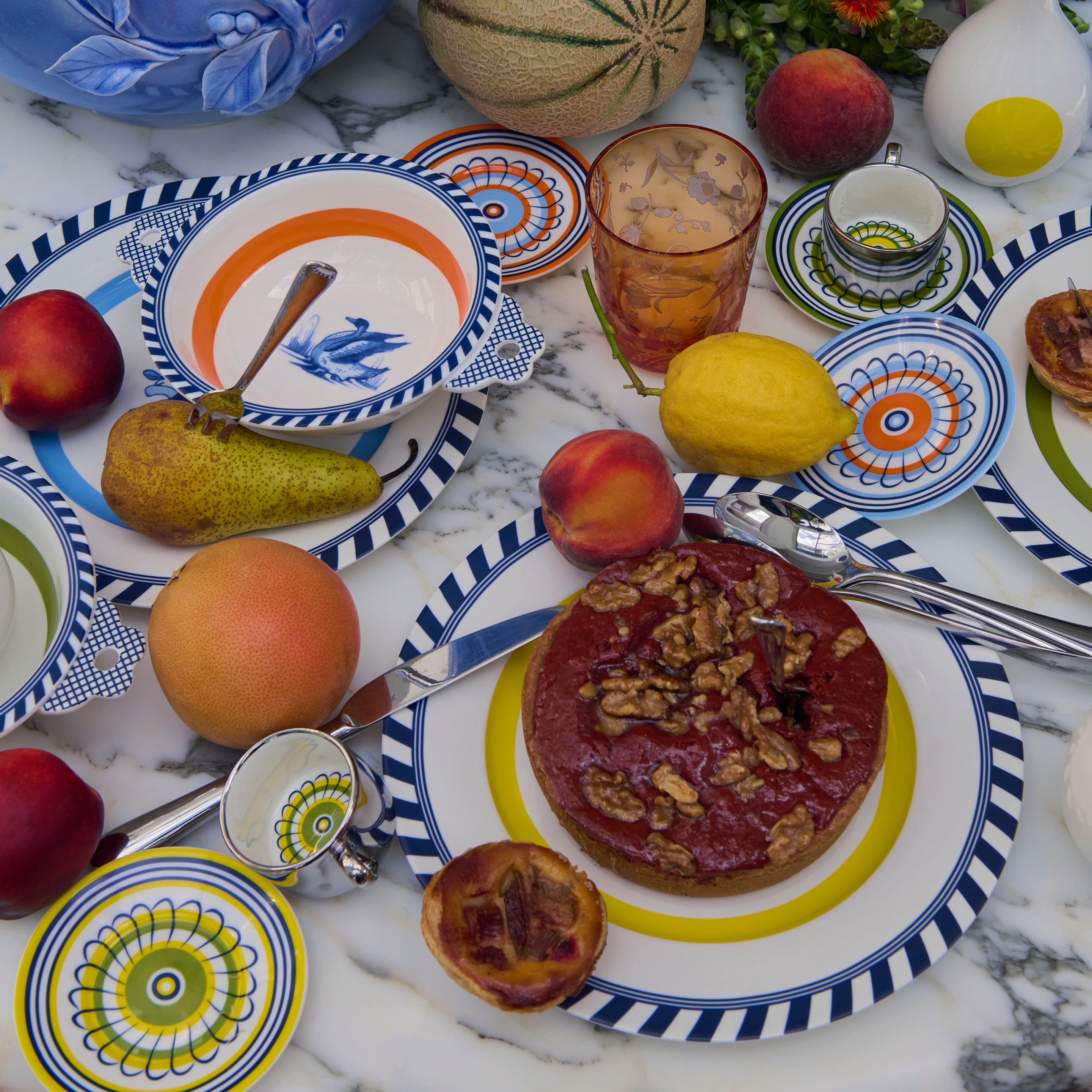 FLORAL Orange and Blue Espresso Cup Set