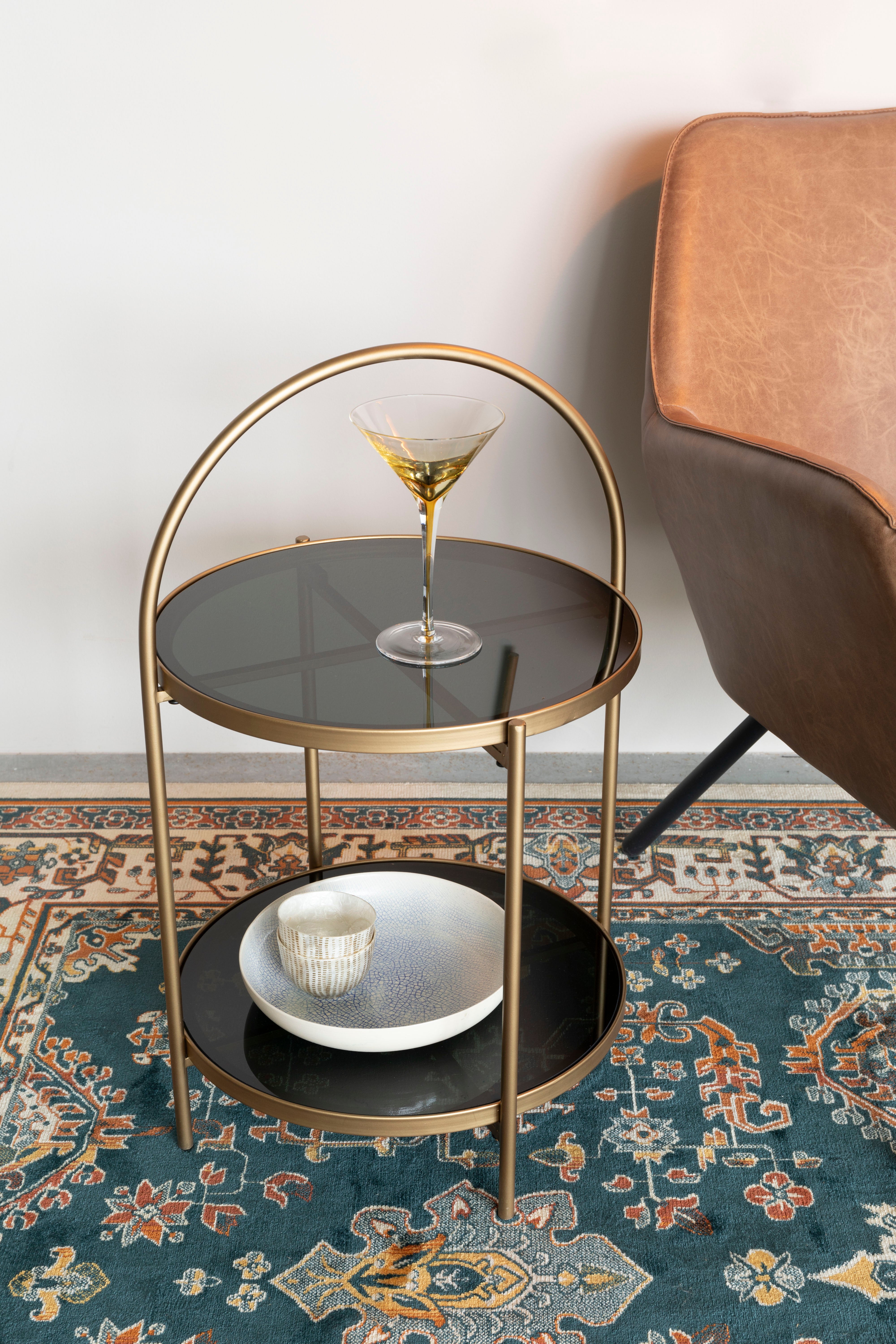 Beistelltisch MAEVE schwarzes Glas mit Gold