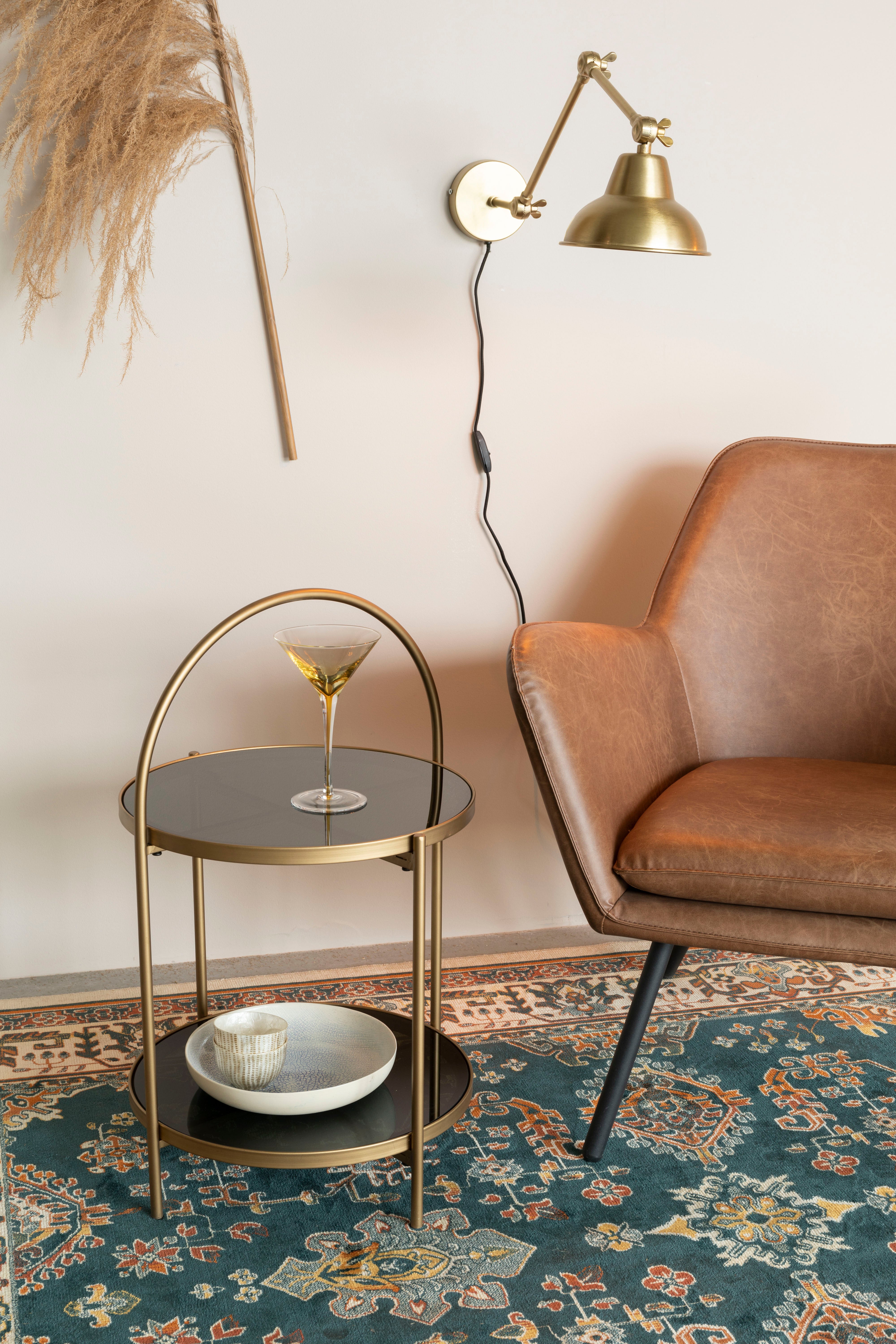 Beistelltisch MAEVE schwarzes Glas mit Gold