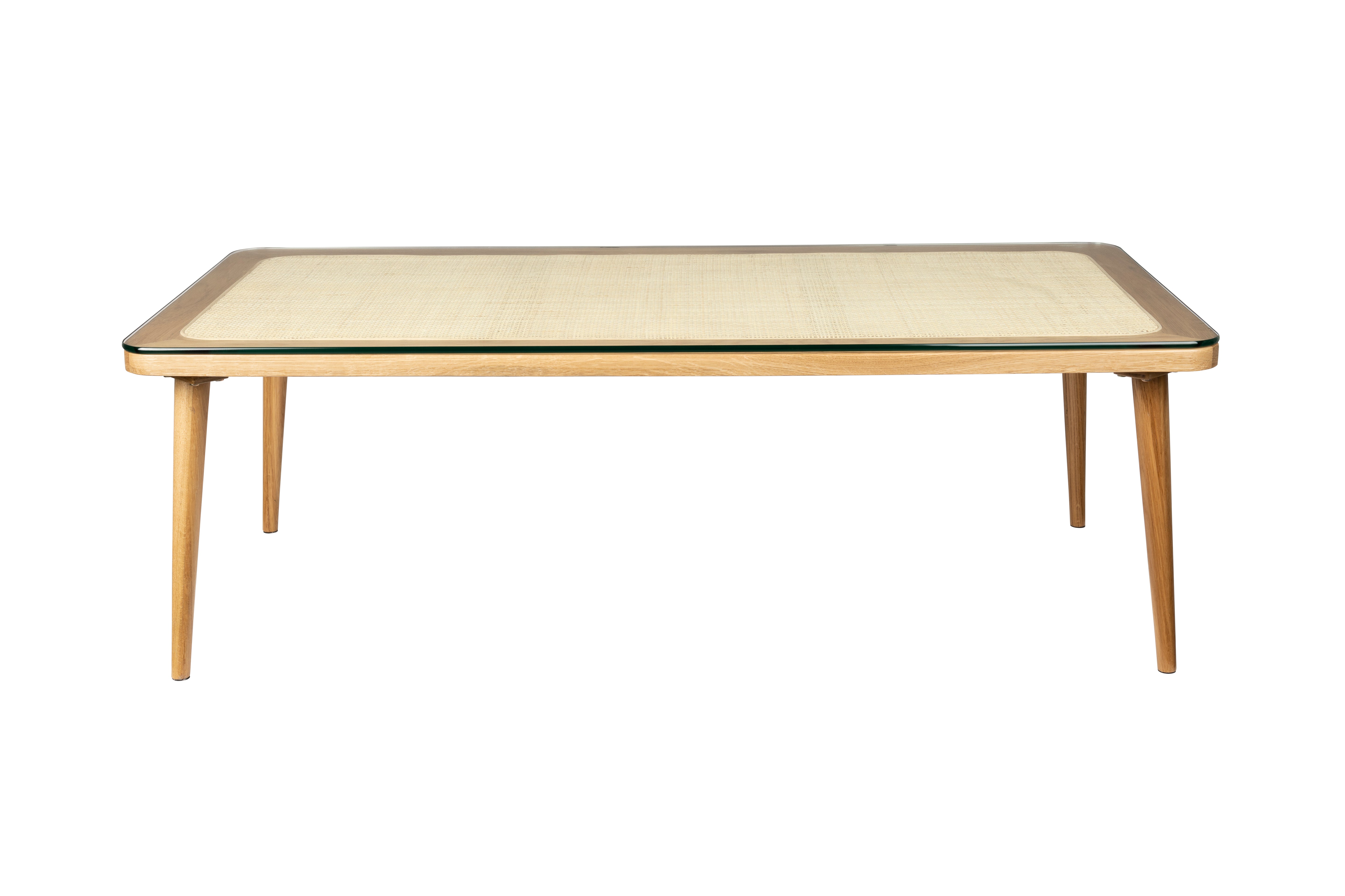 HARU coffee table made of oak wood with a glass top