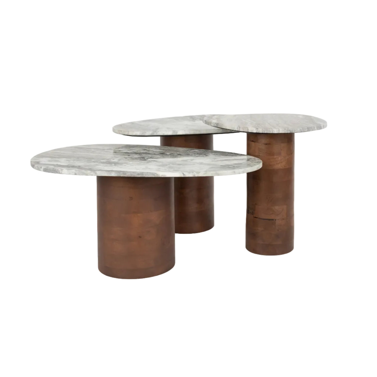 Set of tables bitch white marble with mango wood