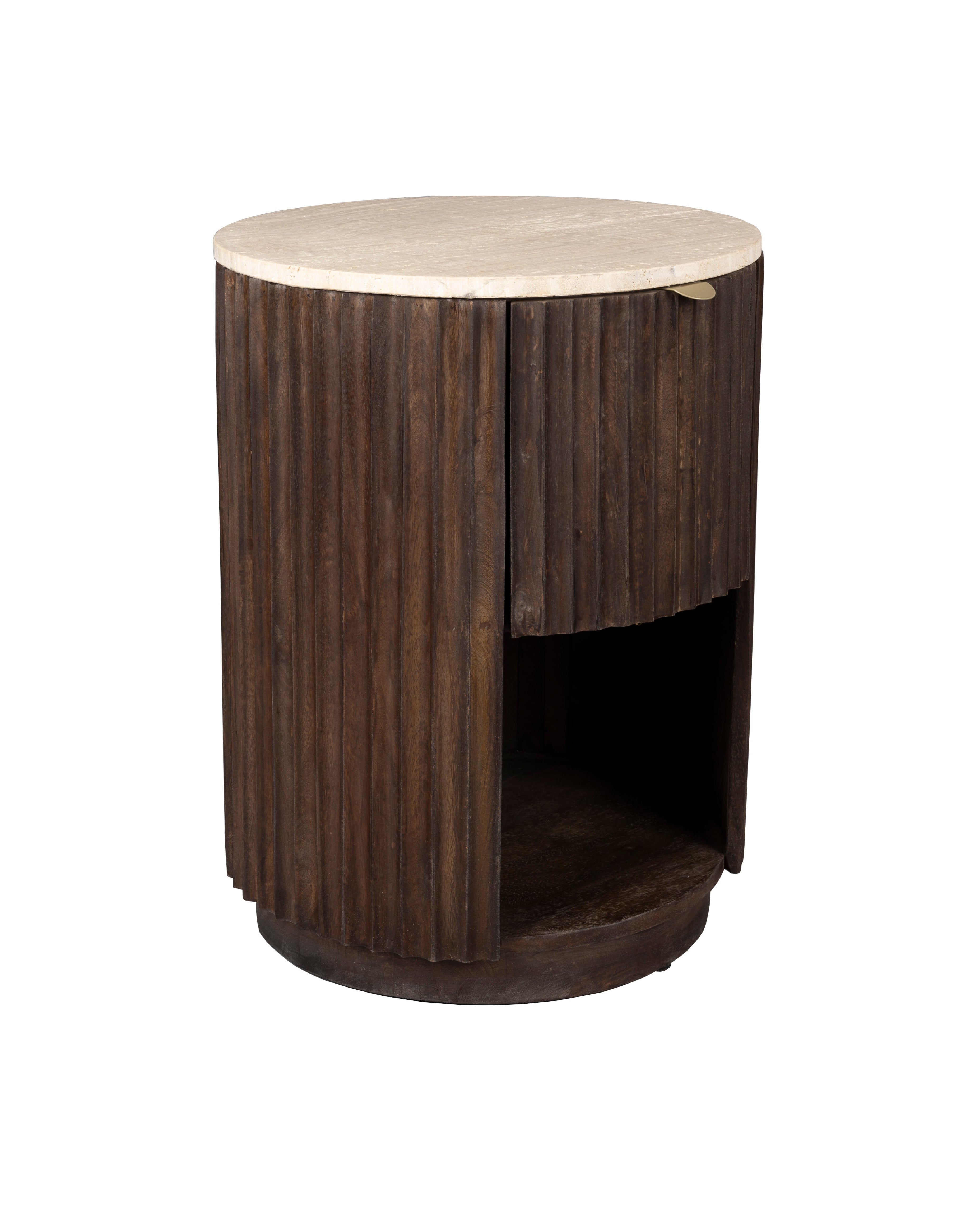 MARLOW side table travertine with wooden base