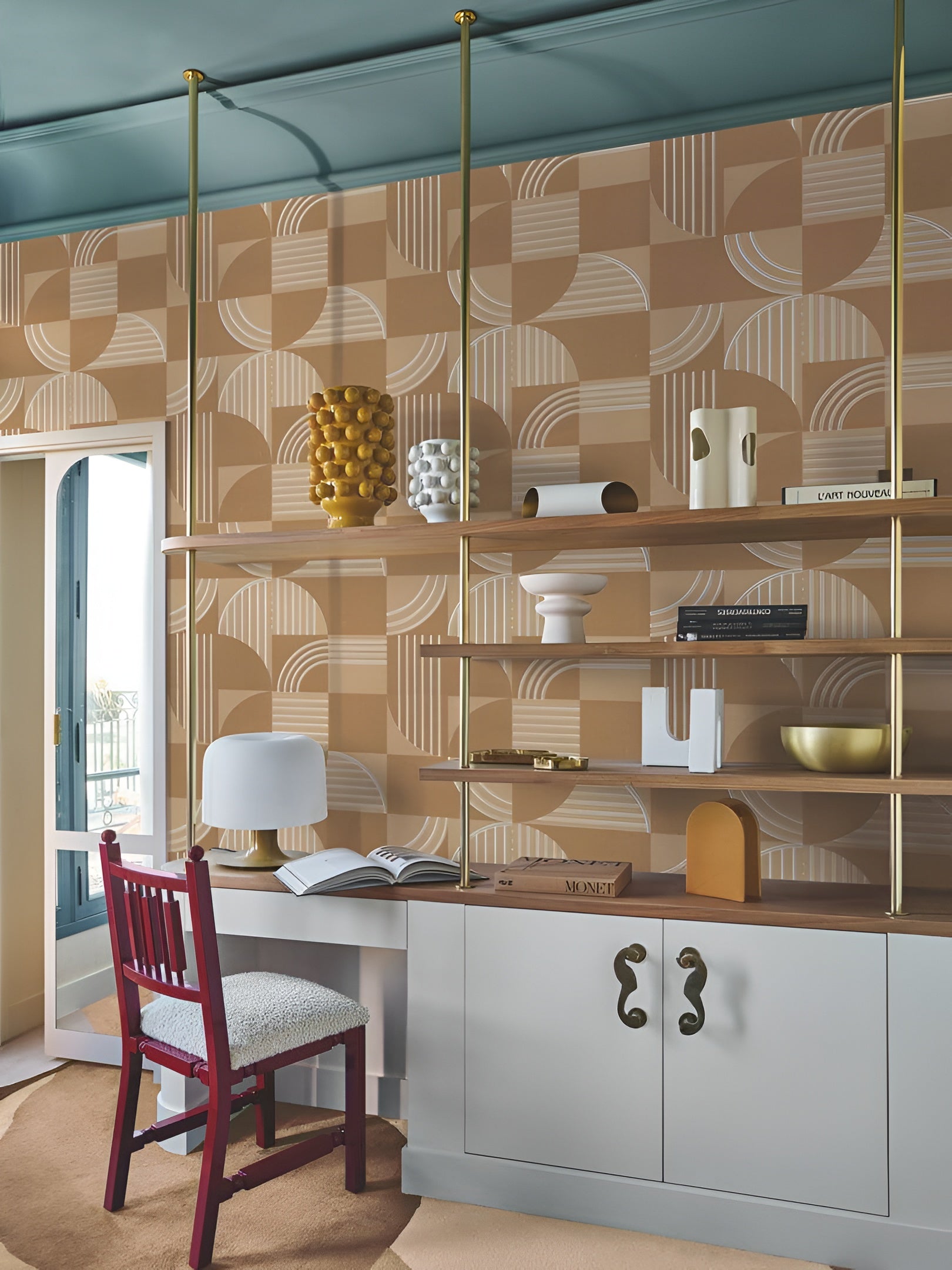 Non-woven wallpaper with a geometric pattern ANNÉES 30 - SAND beige