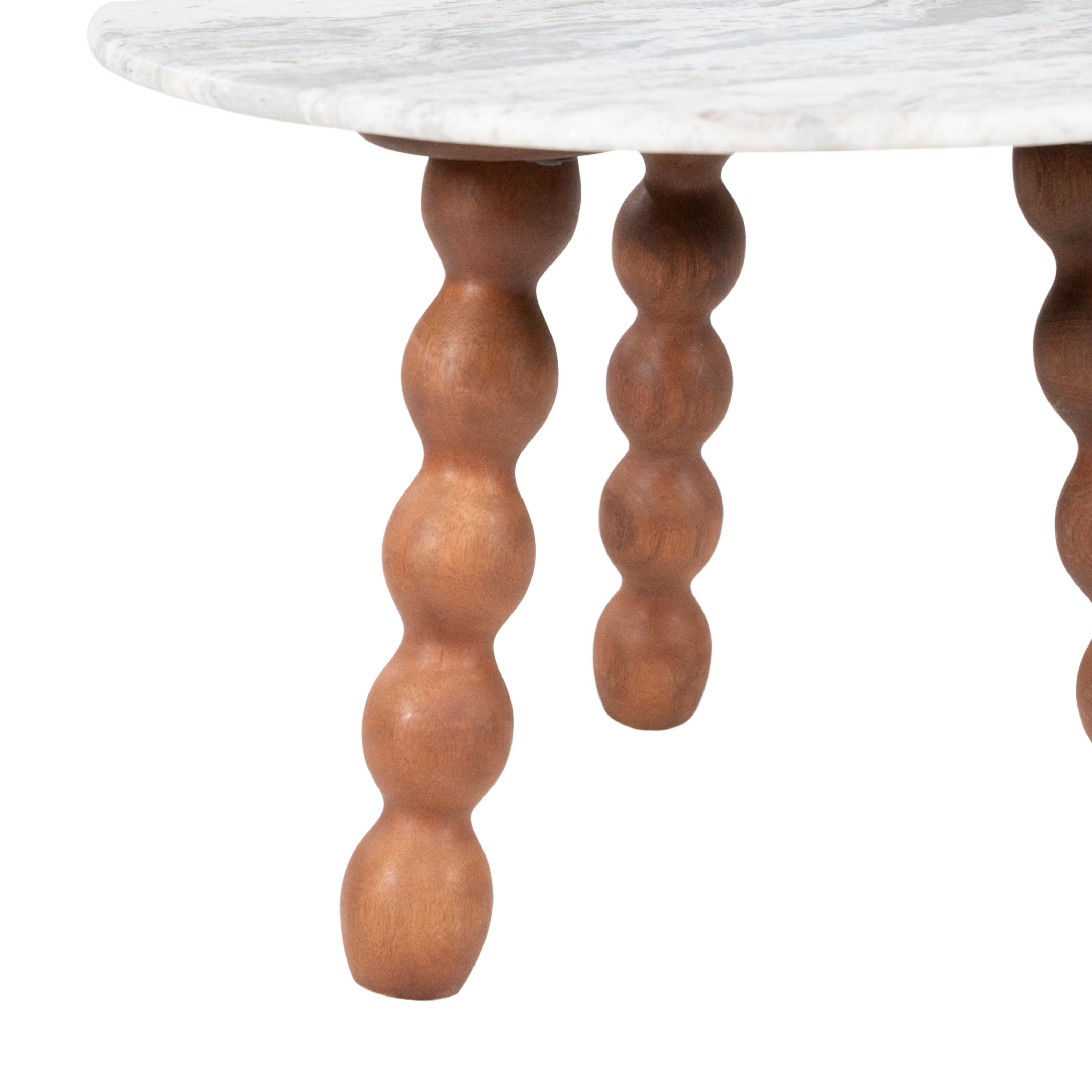 Stolik boczny NELO szary marmur z podstawą z drewna mango