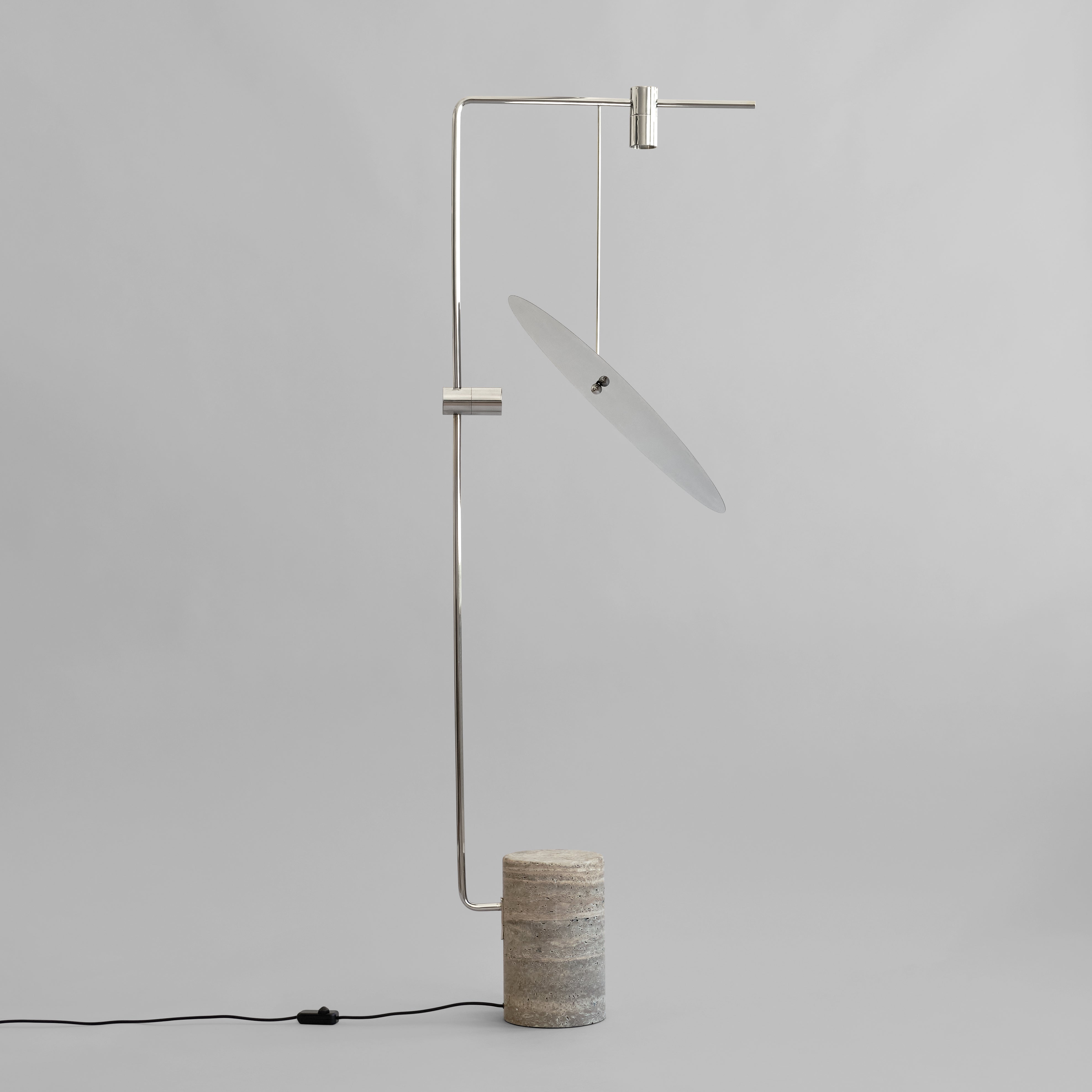 MOON floor lamp in chrome and travertine