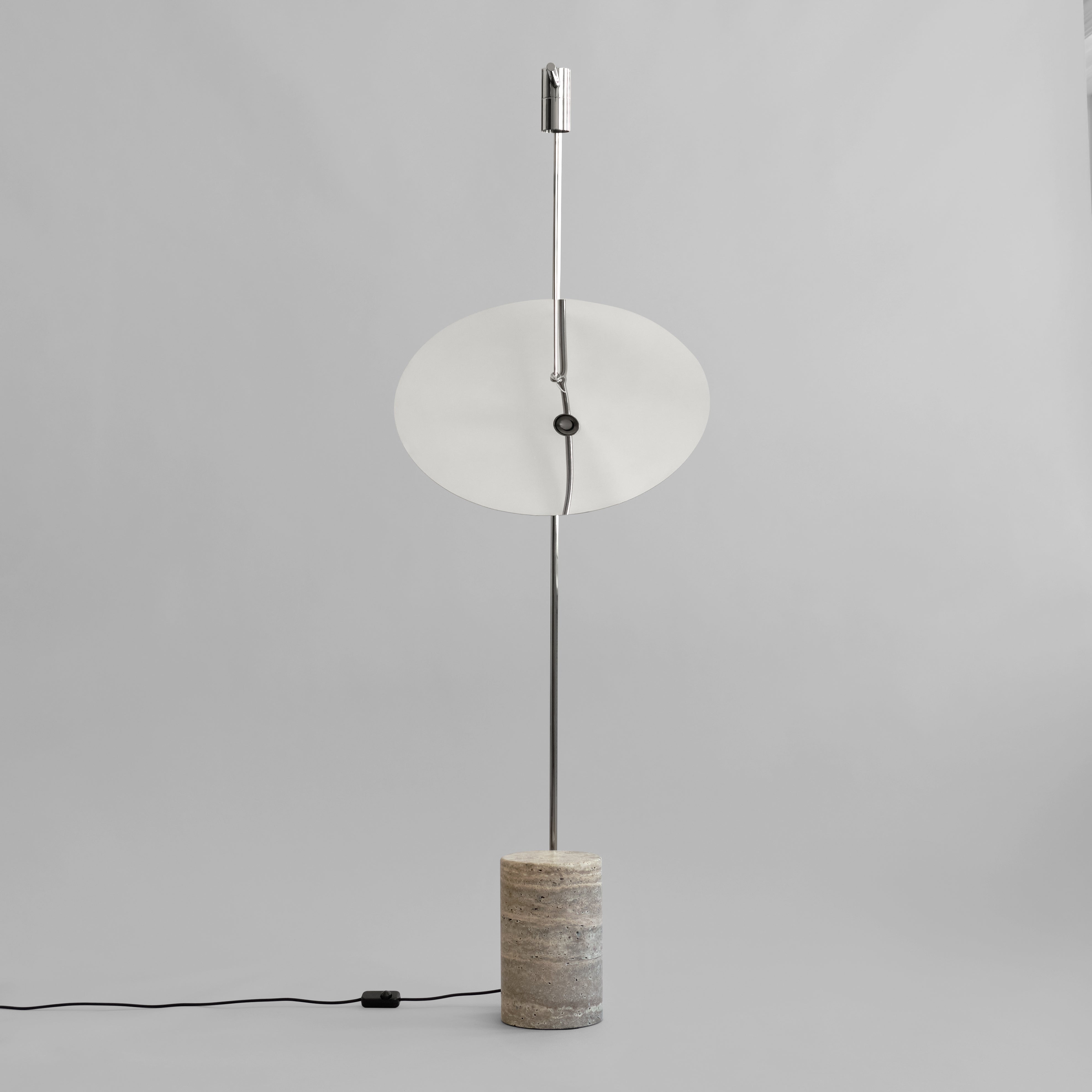MOON floor lamp in chrome and travertine