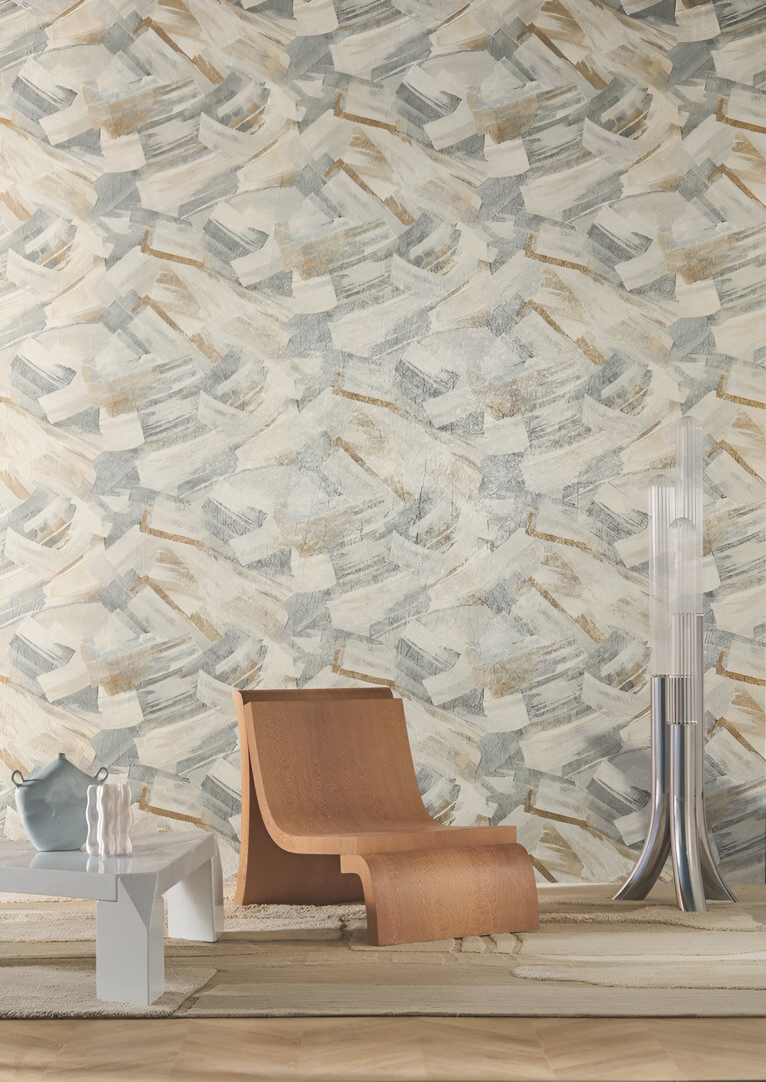 Non-woven wallpaper with abstract pattern IMPULSION - PLATINUM PEARL platinum pearl