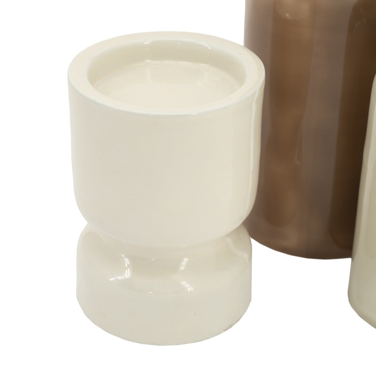 ROANY DUO Candle Holder Set in Brown with White and Beige