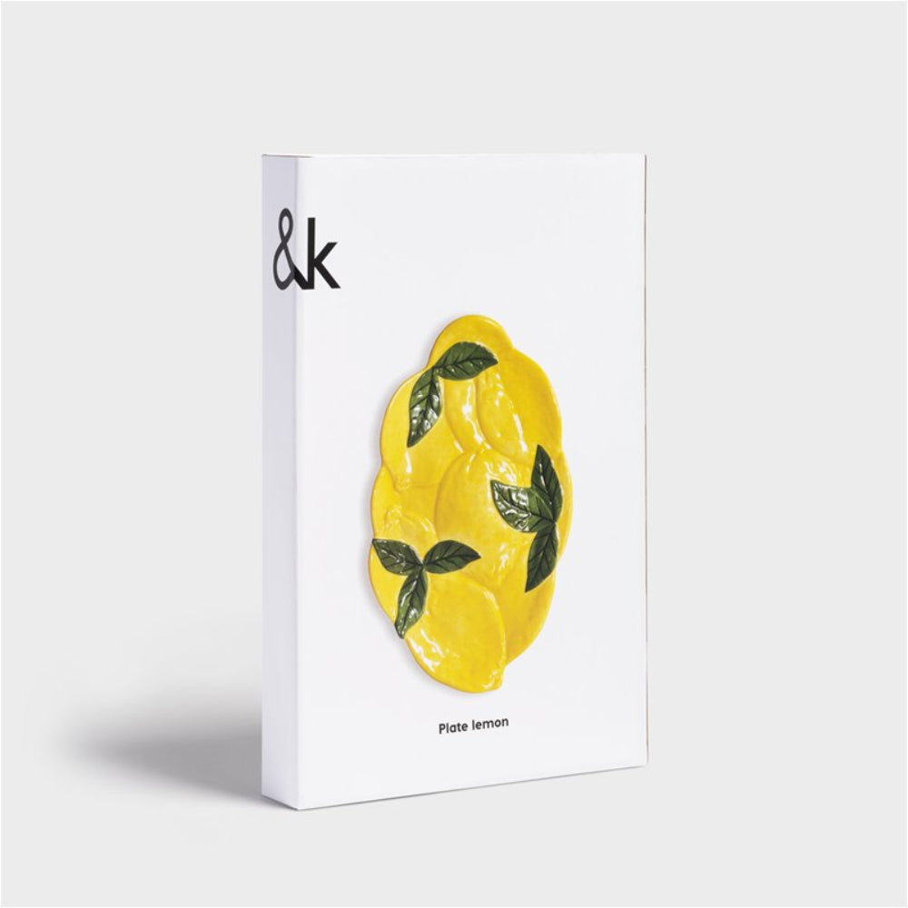 LEMON yellow platter with green
