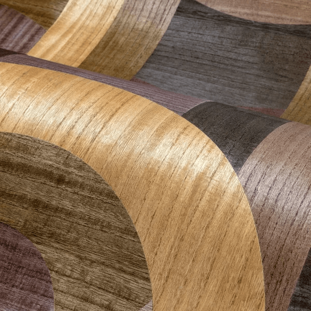 Art Deco Geometric Pattern Veneered Wallpaper TRAVERSÉE - AUBERGINE DARK BROWN OAK