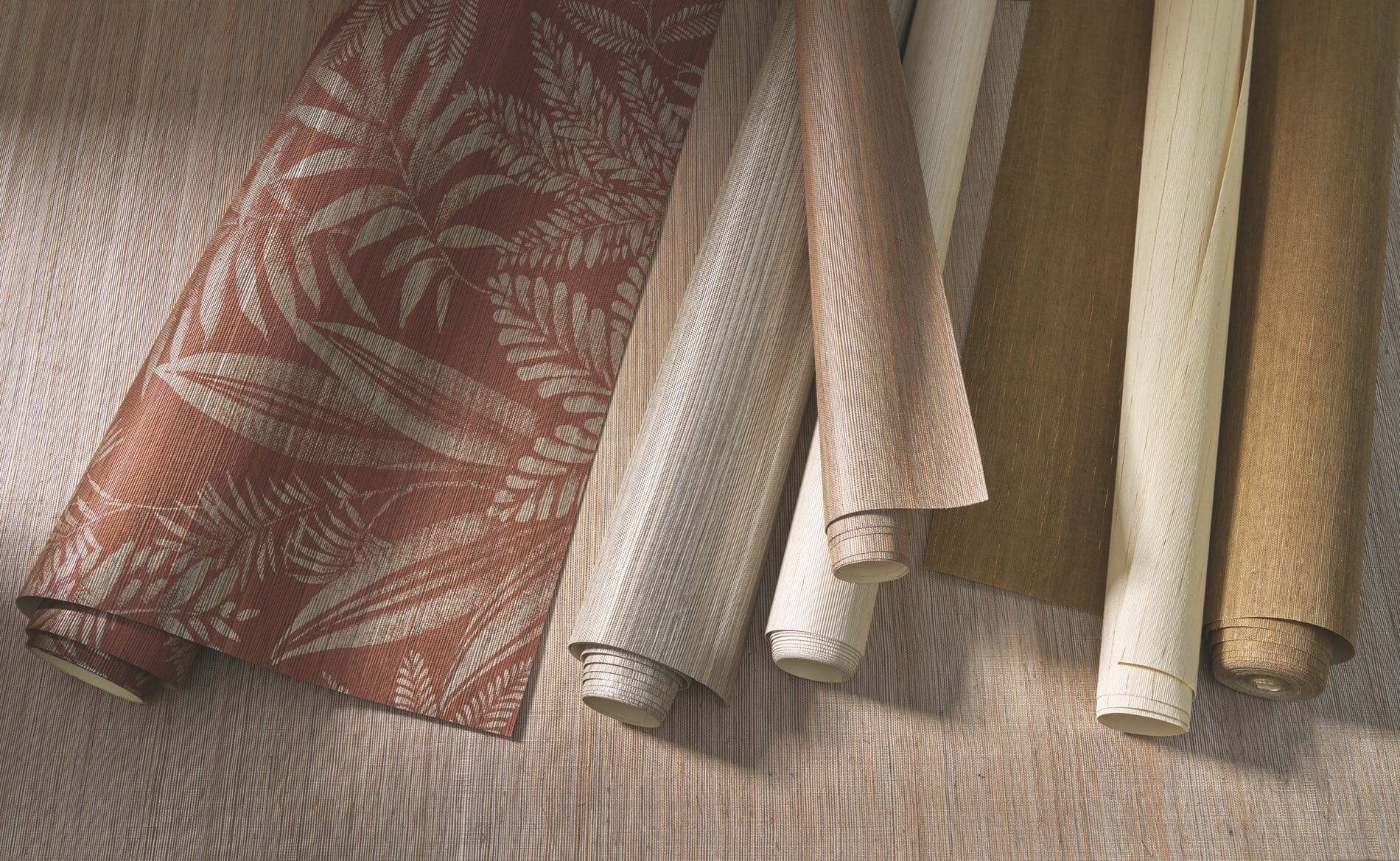 Natural structural wallpaper imitating agave leaves STRIATA - IVORY/OR ivory with brown