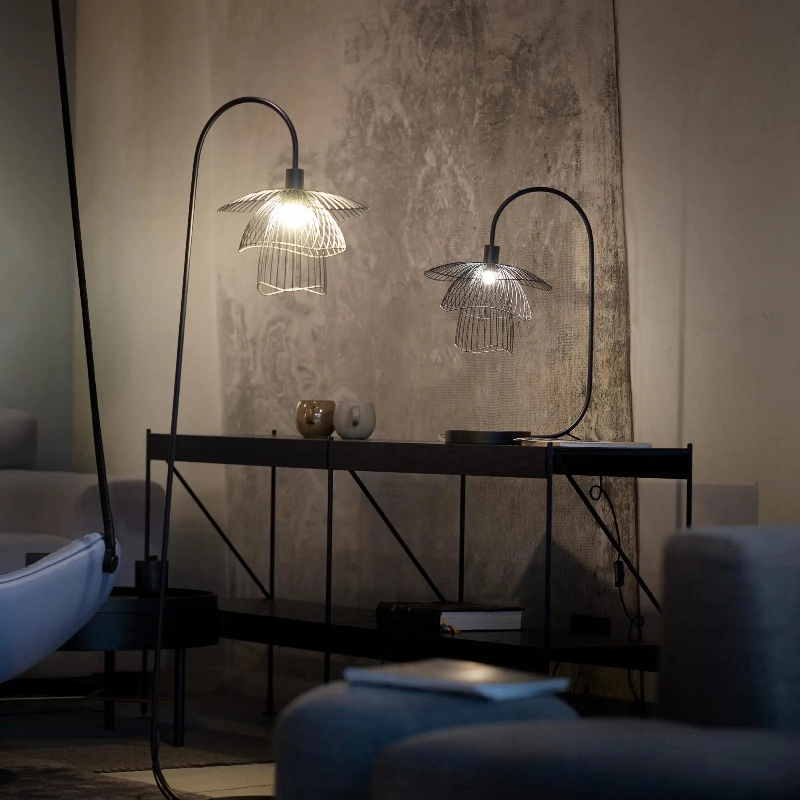 White papillon floor lamp