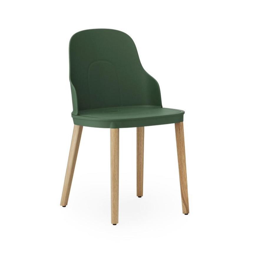 Allez green chair with an oak base