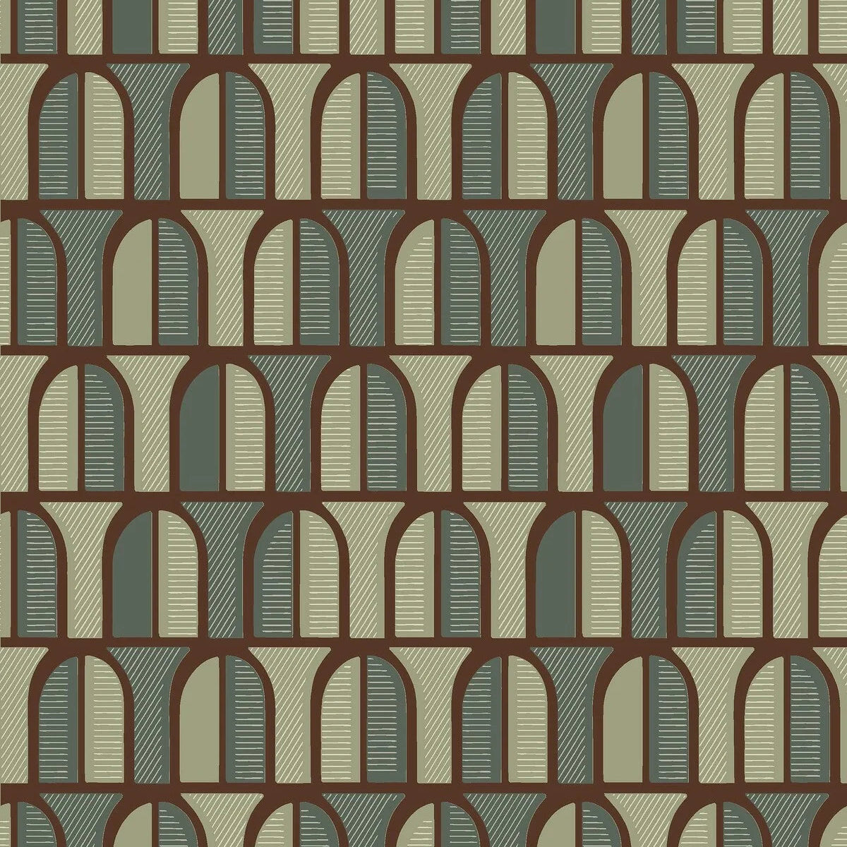 Non-woven paper wallpaper with a geometric pattern VENICE green with beige