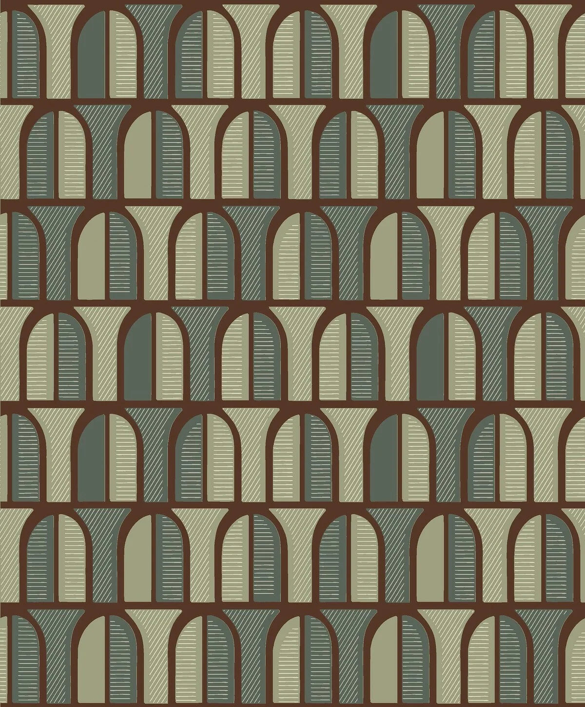 Non-woven paper wallpaper with a geometric pattern VENICE green with beige