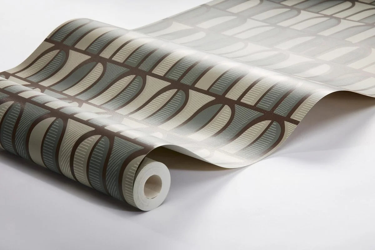 Non-woven paper wallpaper with a geometric pattern VENICE green with beige