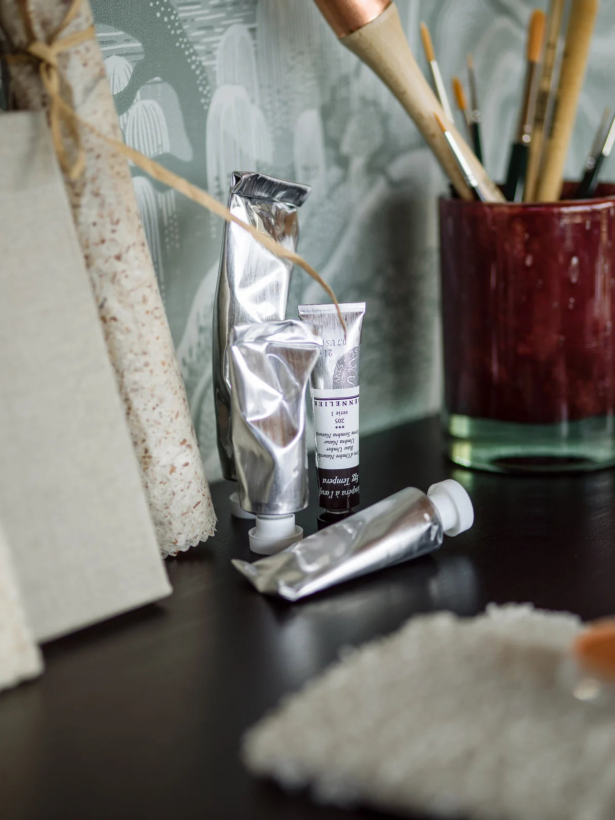 Non-woven paper wallpaper with landscape INDIGO GARDEN light green