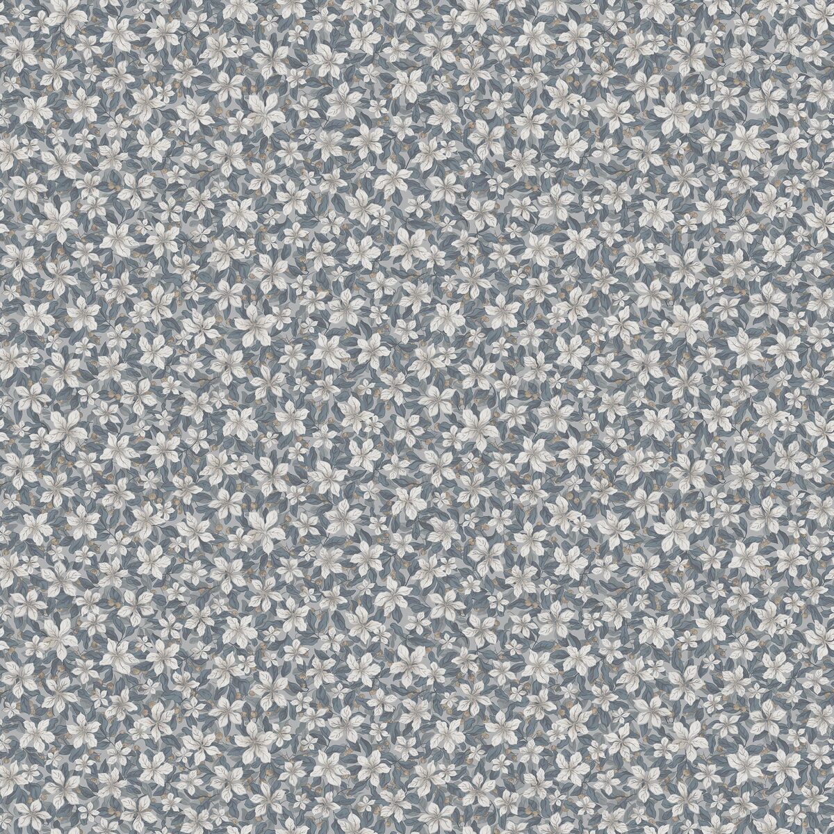 SKOGSBLOMST Blue Floral Pattern Wallpaper with White