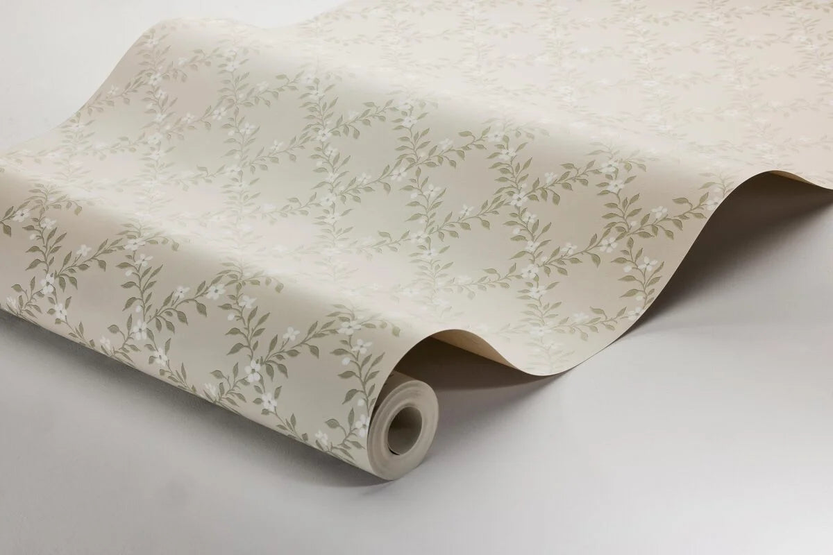 SOMMARSLÖJA Dark Beige Floral Pattern Wallpaper with White