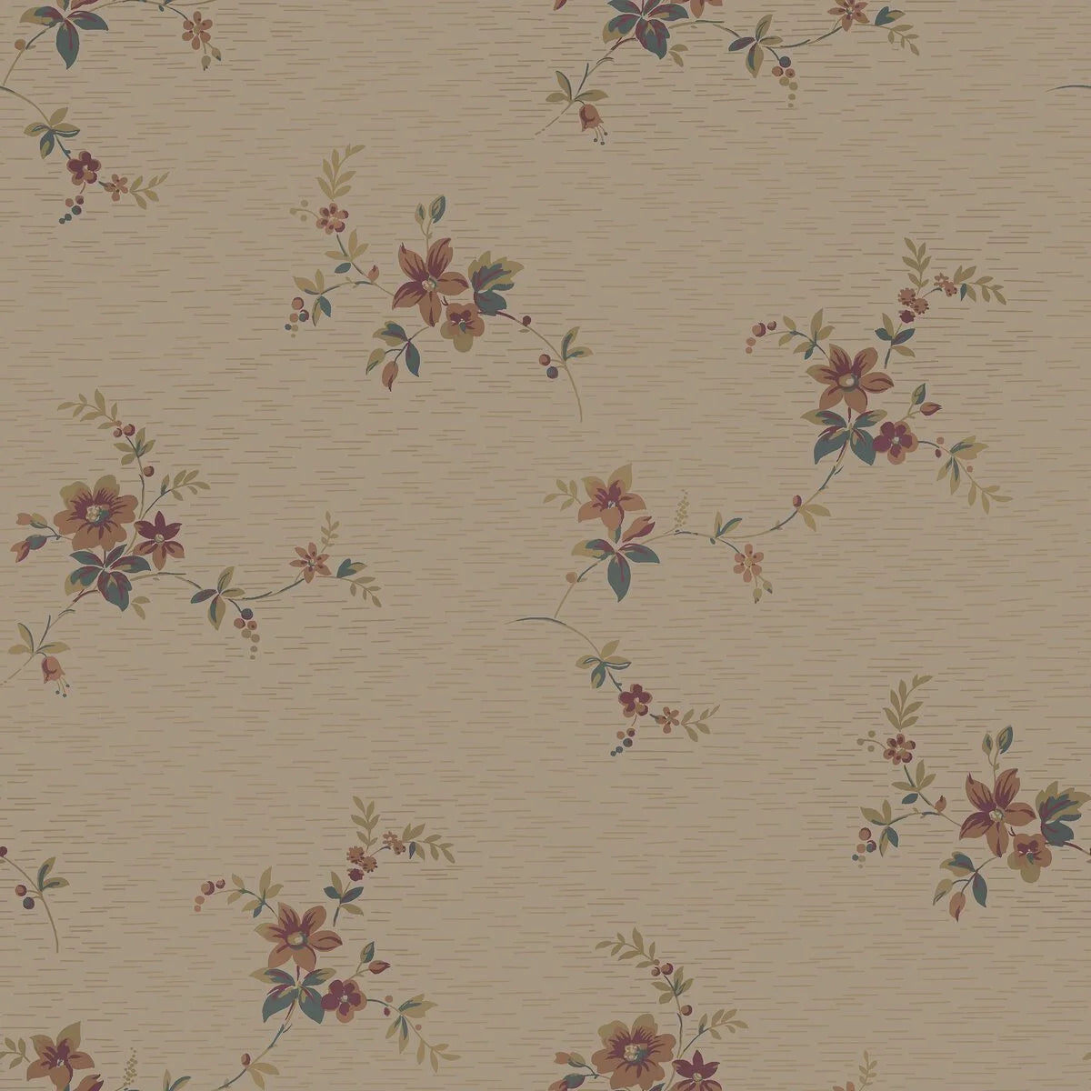 SAGA Brown Floral Pattern Wallpaper with Burgundy