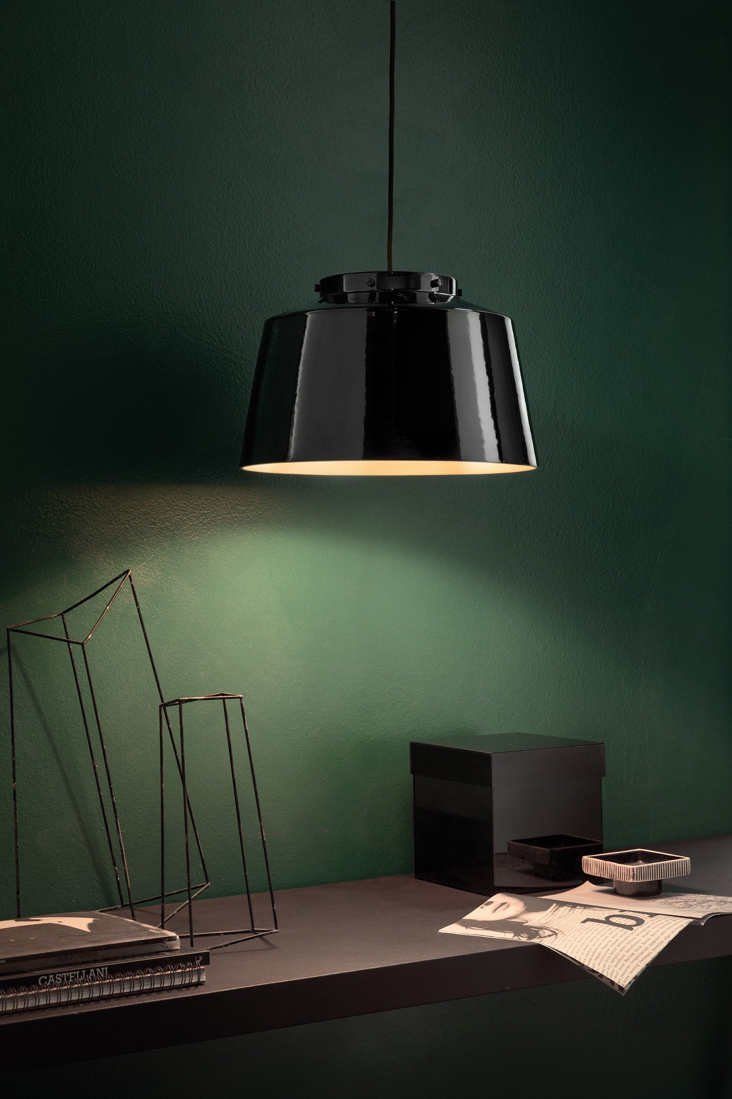 50's Black Ceramic Pendant Lamp