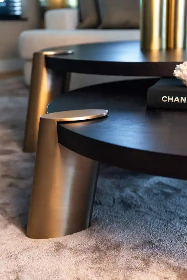 BRODY black coffee table set with brass base