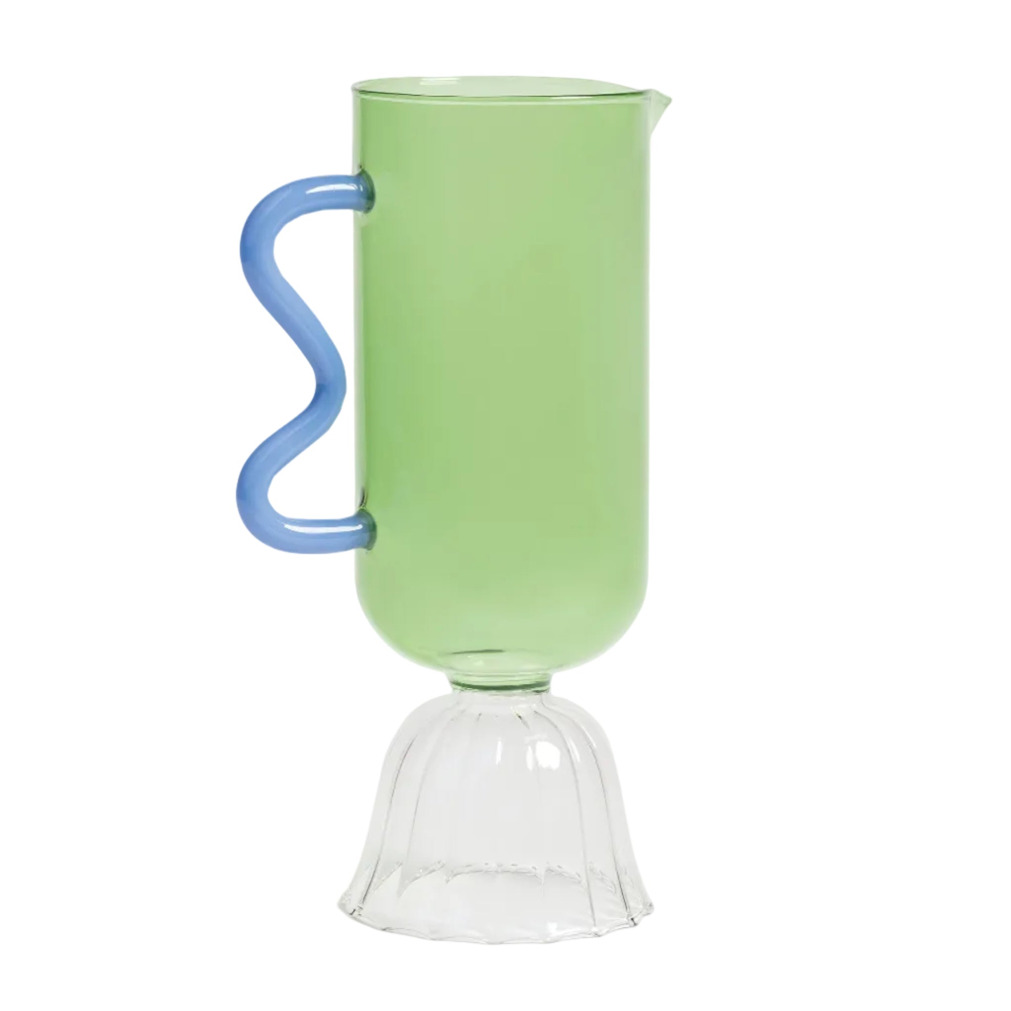 Glass Carafe TULIP green with blue handle
