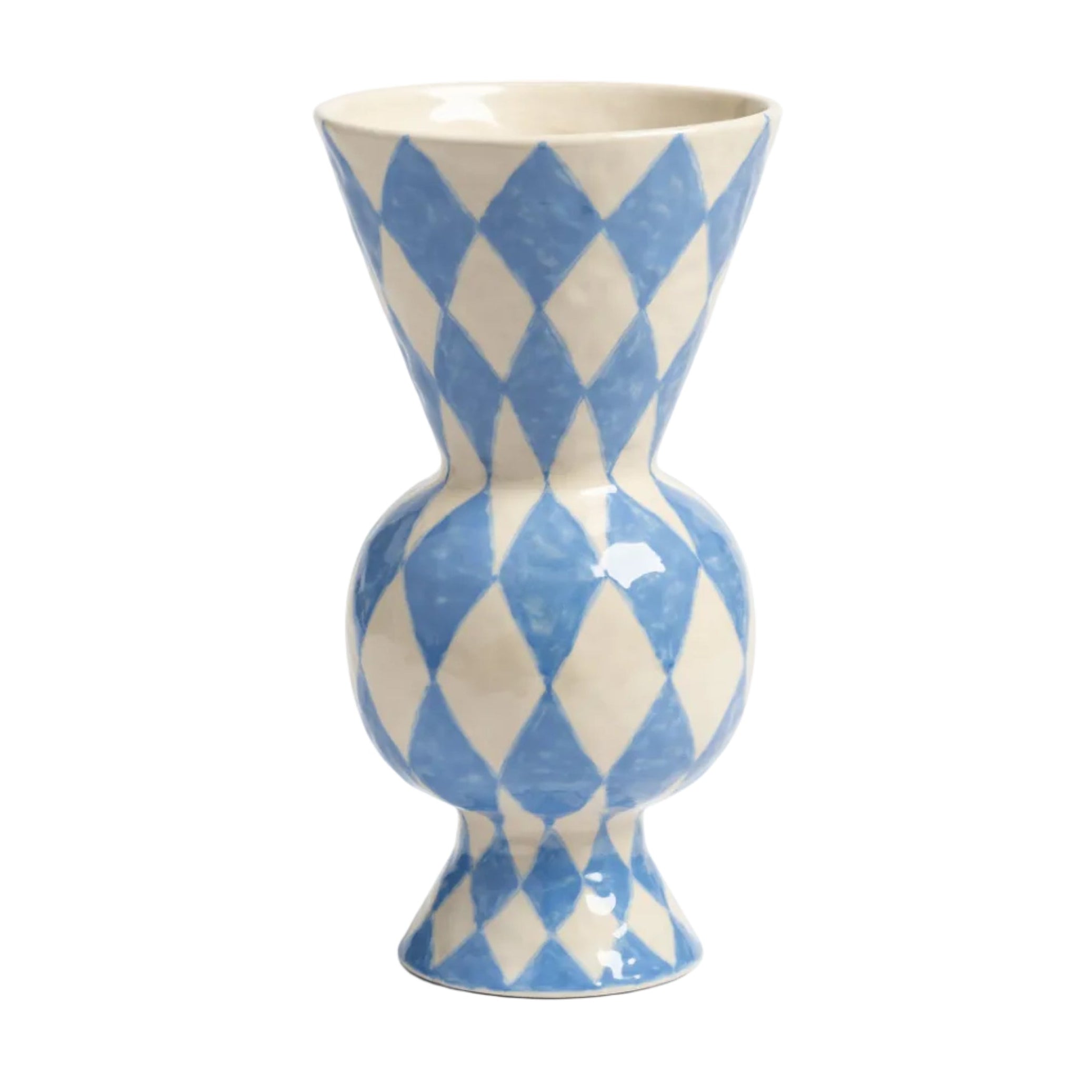White Rhombic Vase with Blue